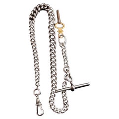 Antique Edwardian Silver Albert Chain, Watch Chain