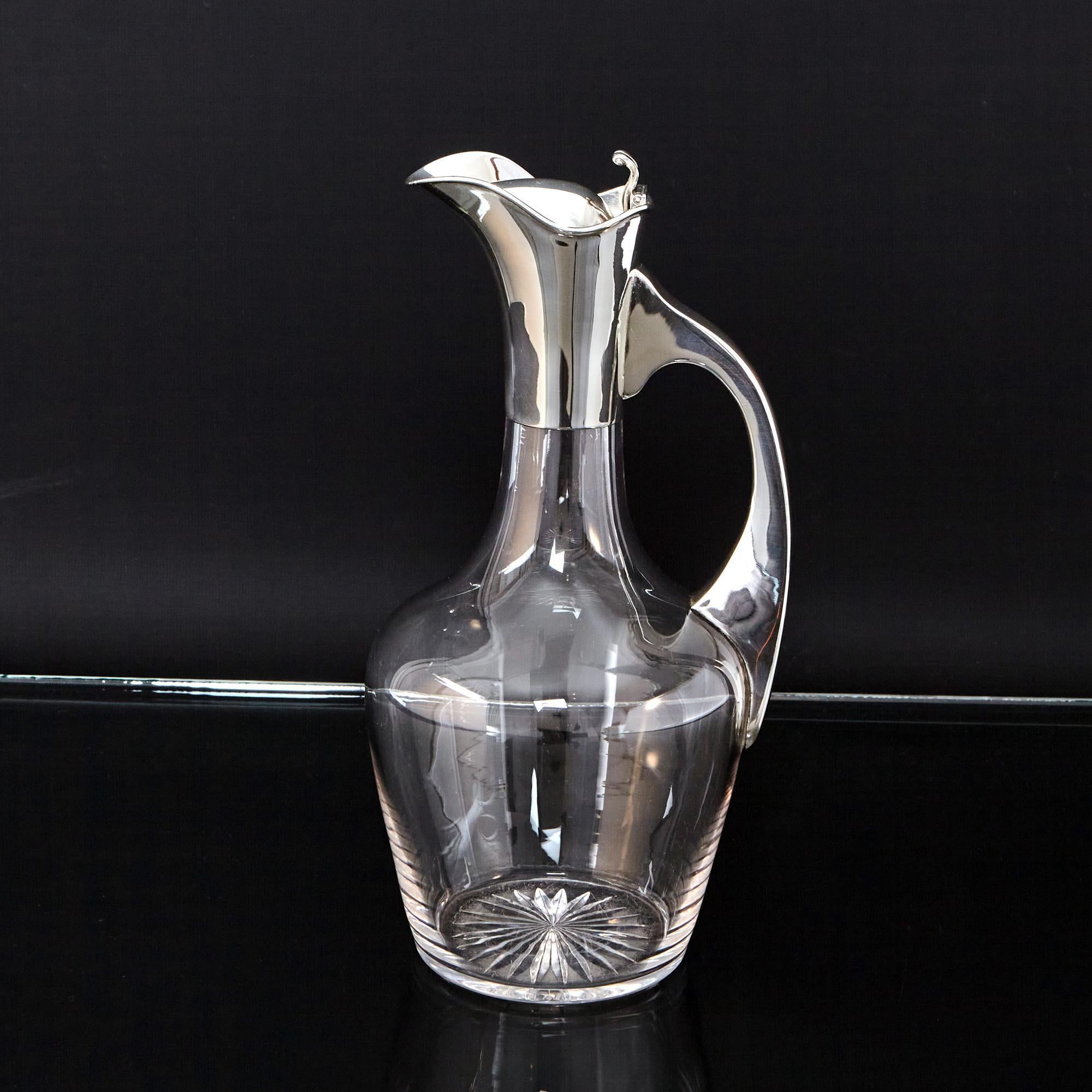 English Antique Edwardian Silver and Glass Claret Jug