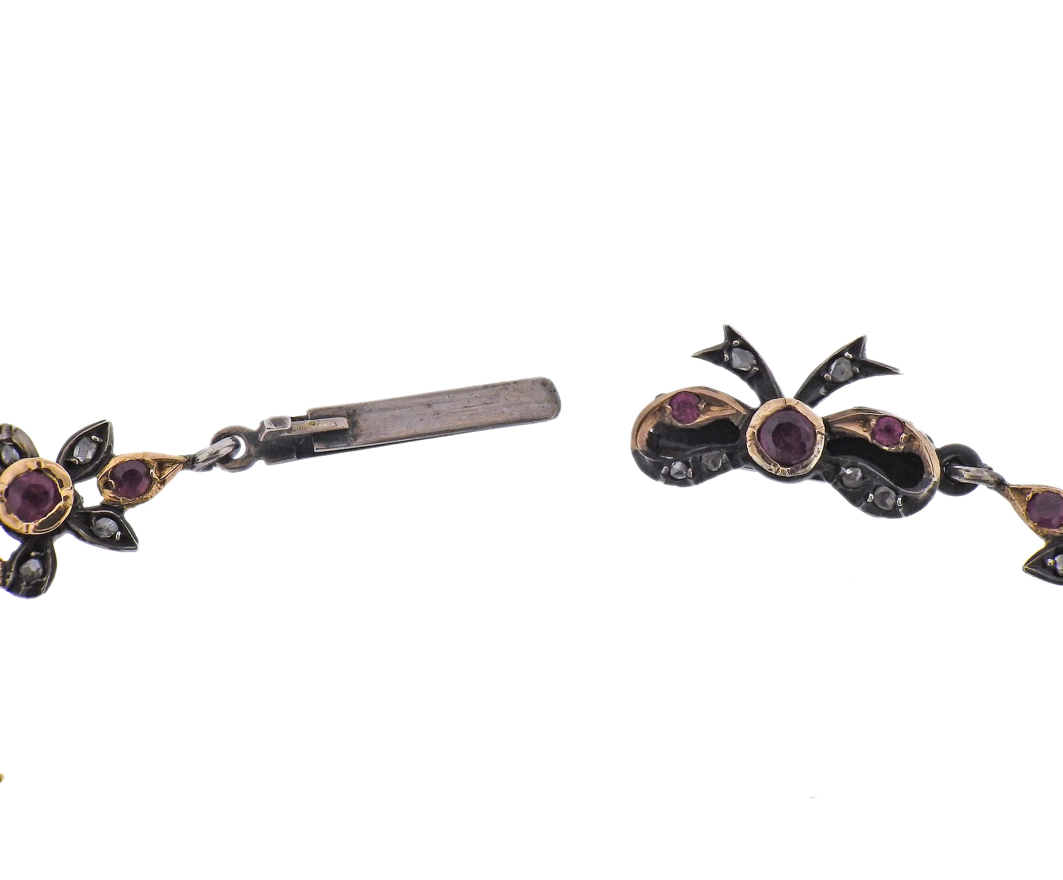 Antike edwardianische Silber- und Gold-Rubin-Diamant-Halskette im Zustand „Hervorragend“ im Angebot in New York, NY