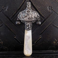 Antique Edwardian Silver and Mother-of-Pearl Child's Rattle, Hallmarked 1906