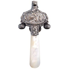 Antique Edwardian Silver and Mother-of-Pearl Child's Rattle, Hallmarked 1906