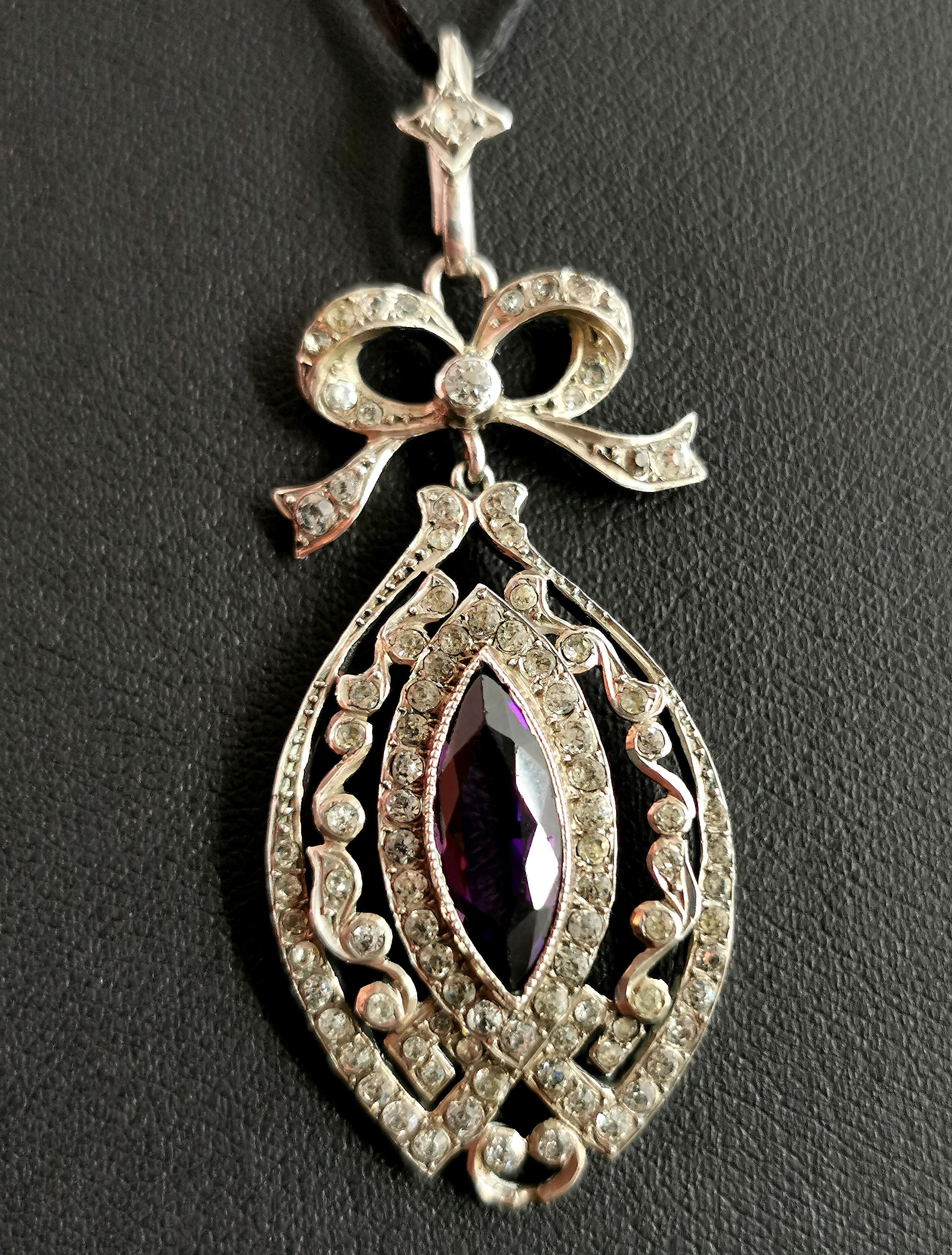 Antique Edwardian Silver and Paste Drop Pendant, Belle Epoque For Sale 5