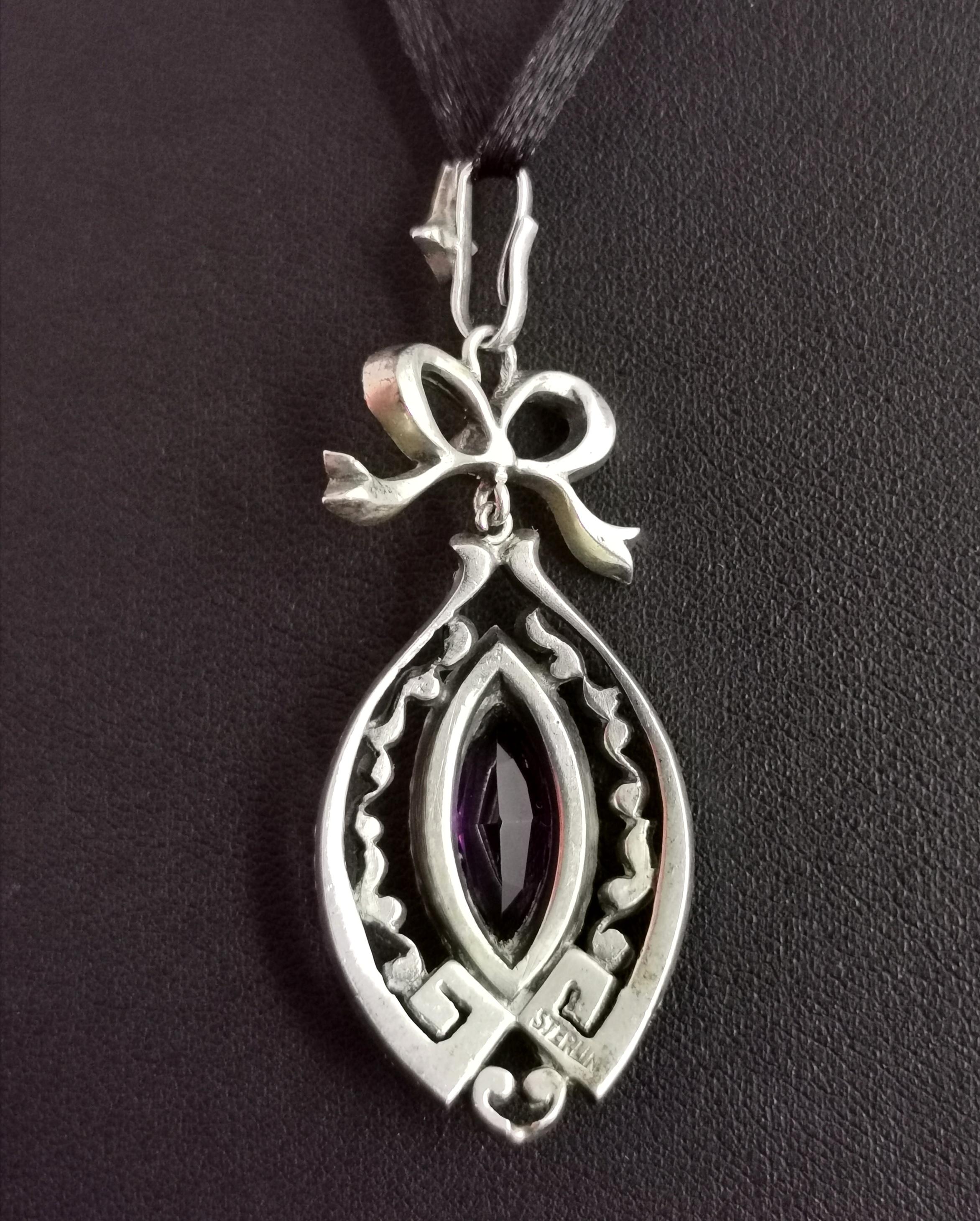 Antique Edwardian Silver and Paste Drop Pendant, Belle Epoque 6