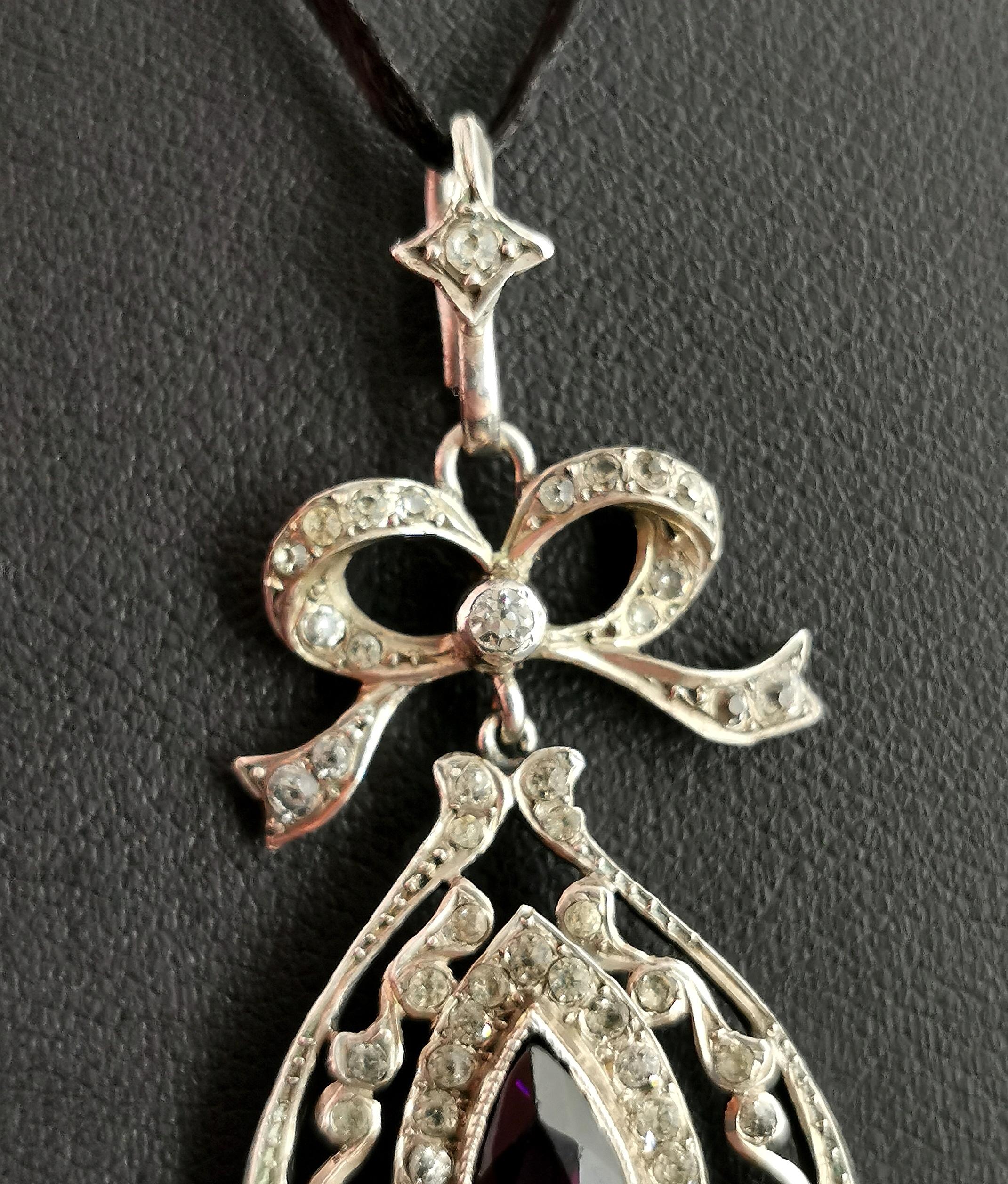 Antique Edwardian Silver and Paste Drop Pendant, Belle Epoque For Sale 3