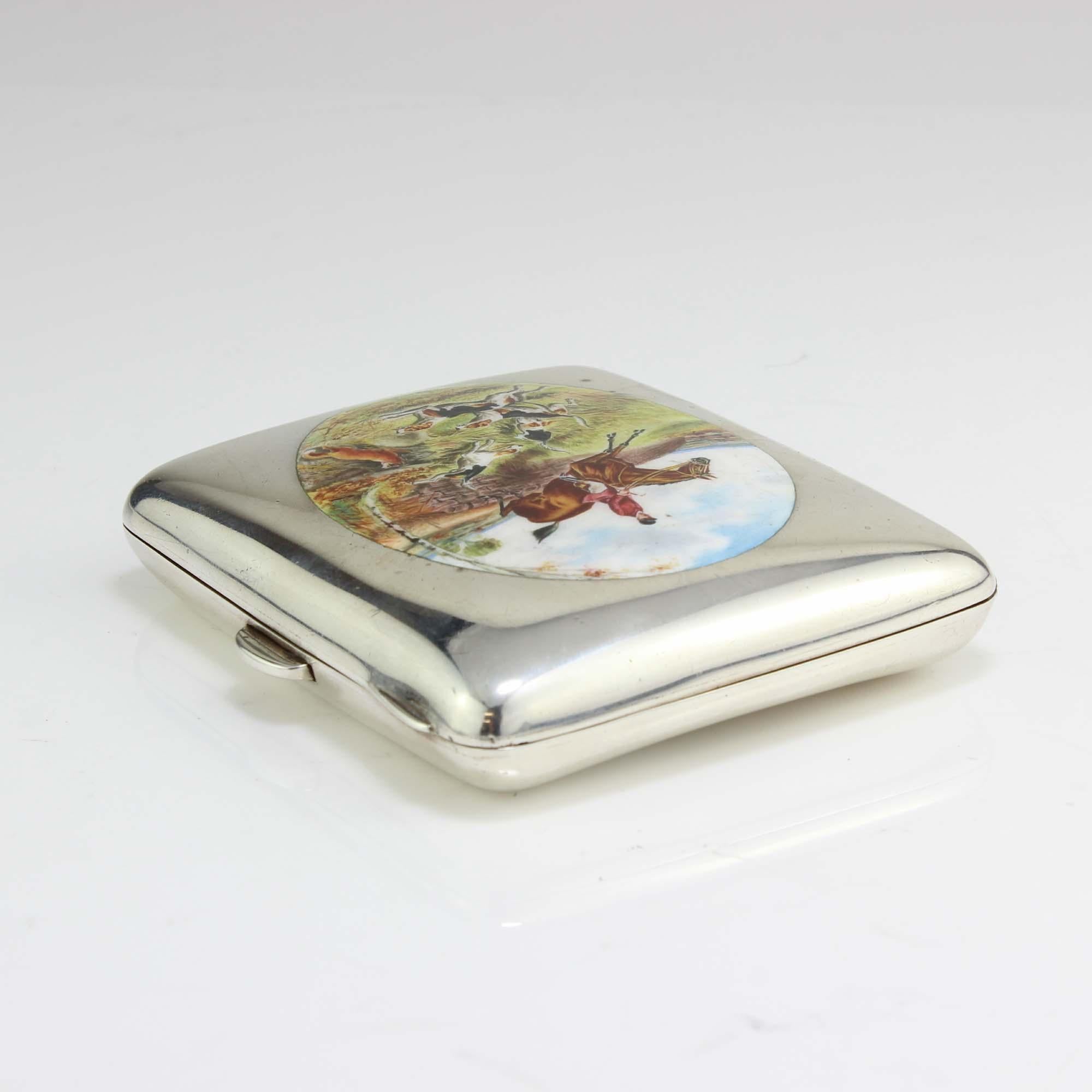 Antique Edwardian Silver Cigarette Box with Enamelled Picture For Sale 2