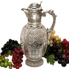 Antique Edwardian Silver & Cut Glass Claret Jug / Wine Decanter 1904