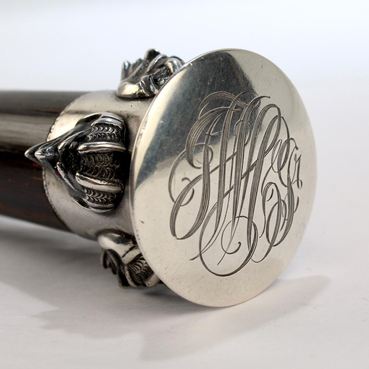 Antique Edwardian Silver and Gemstone Devil's Head Mask Cane / Walking Stick 4