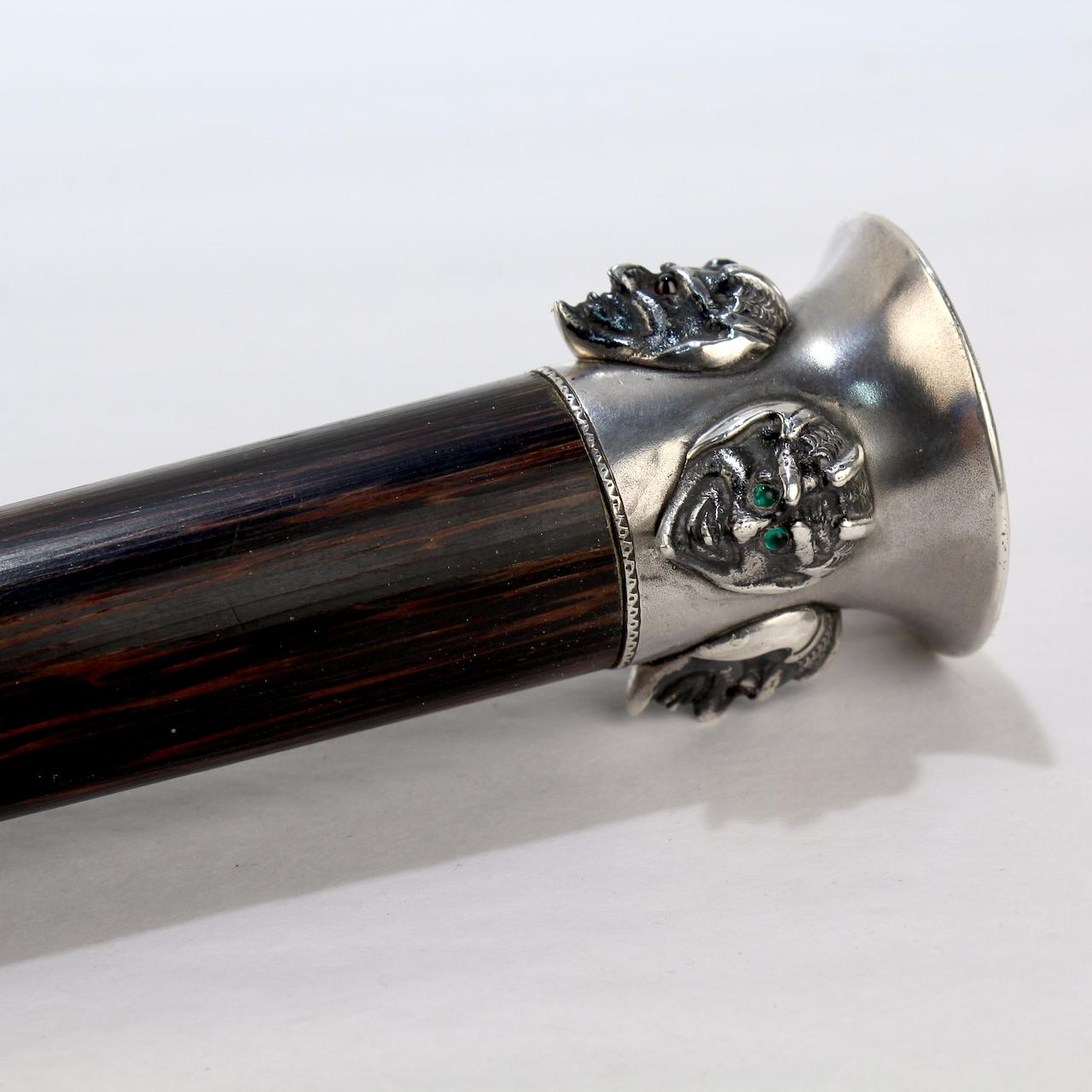 Antique Edwardian Silver and Gemstone Devil's Head Mask Cane / Walking Stick 1