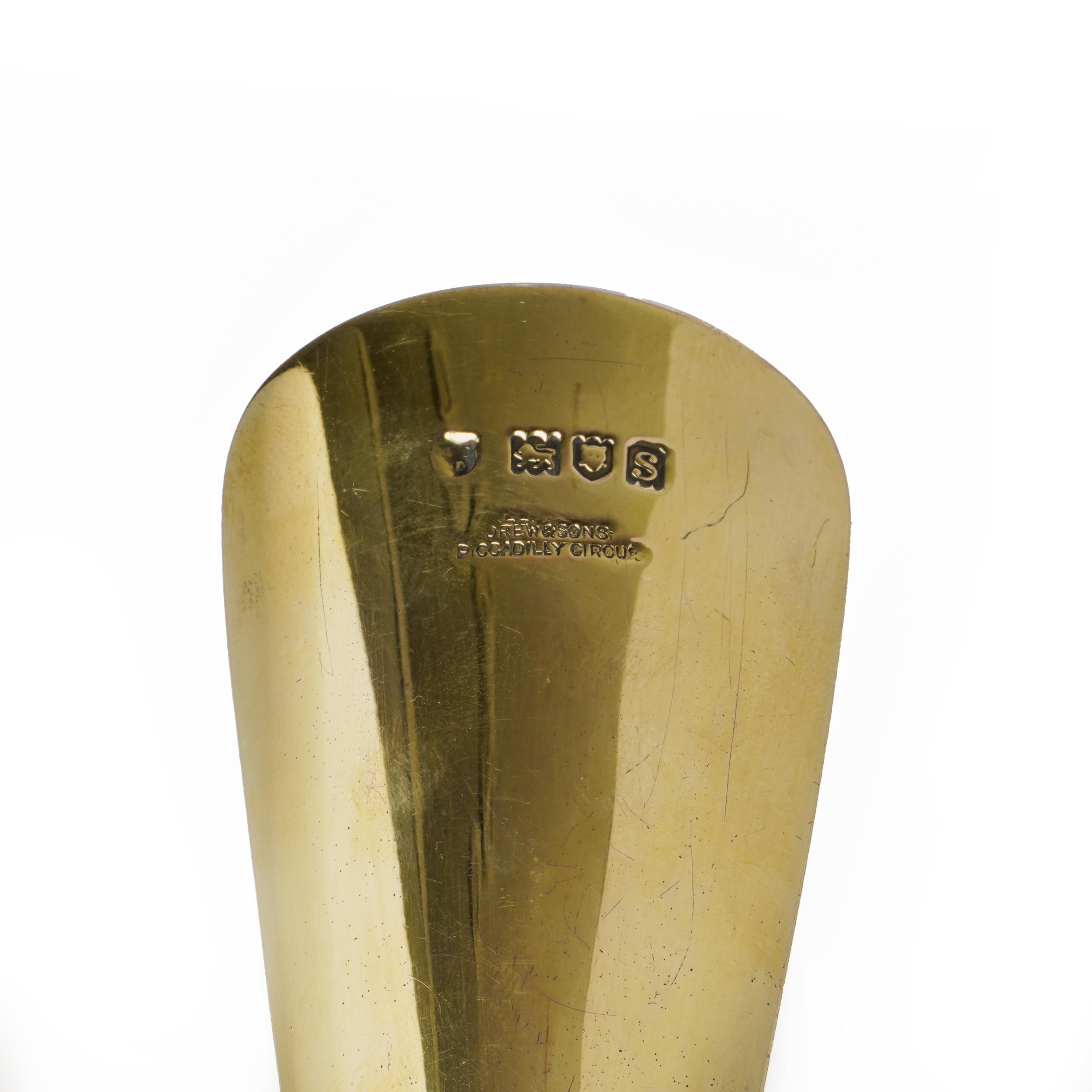 Antiguo calzador eduardiano de plata dorada de Drew & Sons, Piccadilly Circus Silver en venta