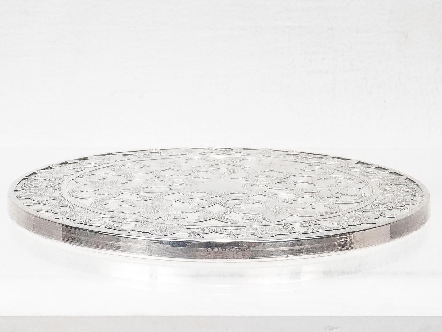 Antique Edwardian Silver Overlay & Glass Floral Wine Coaster or Table Trivet For Sale 6