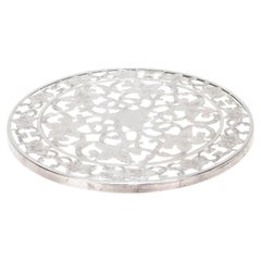 Retro Edwardian Silver Overlay & Glass Floral Wine Coaster or Table Trivet