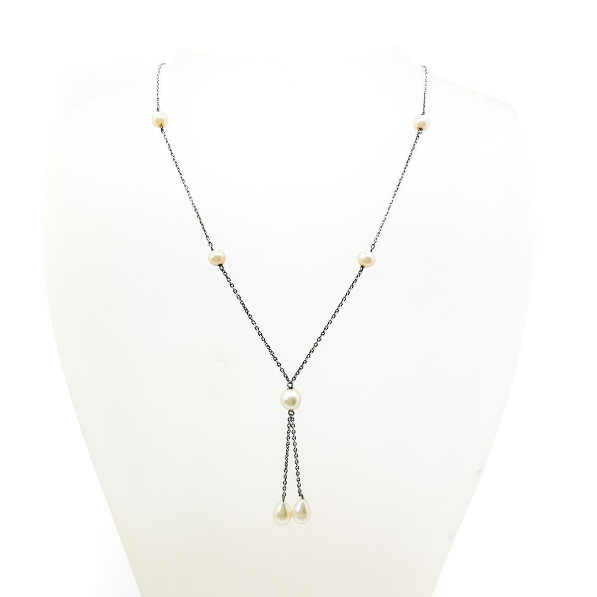 Donna Antica collana Lavaliere edoardiana in argento e perle del 1910 in vendita