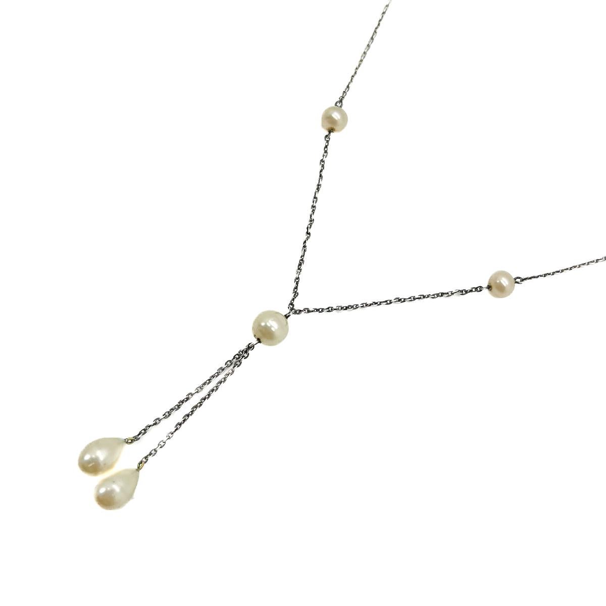Antica collana Lavaliere edoardiana in argento e perle del 1910 in vendita 1