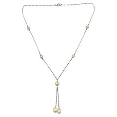 Collier lavalier édouardien ancien en argent et perles des années 1910