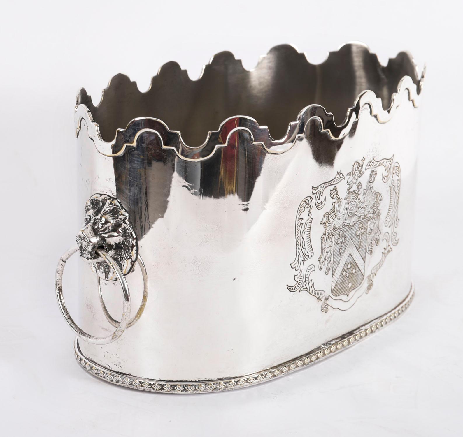 Engraved Antique Edwardian Silver Plate Wine Cooler 20th Century For Sale
