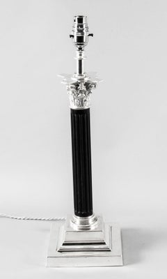 Antique Edwardian Silver Plated Corinthian Column Table Lamp, 1920s