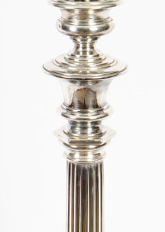 Antique Edwardian Silver Plated Doric Column Table Lamp, 19th C