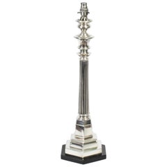 Antique Edwardian Silver Plated Doric Column Table Lamp, 19th C