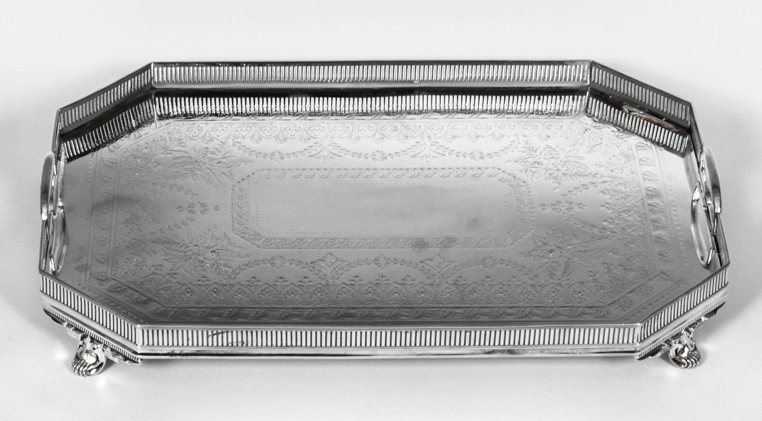 Antique Edwardian Silver Plated Gallery Tray Atkins Brothers, 19th