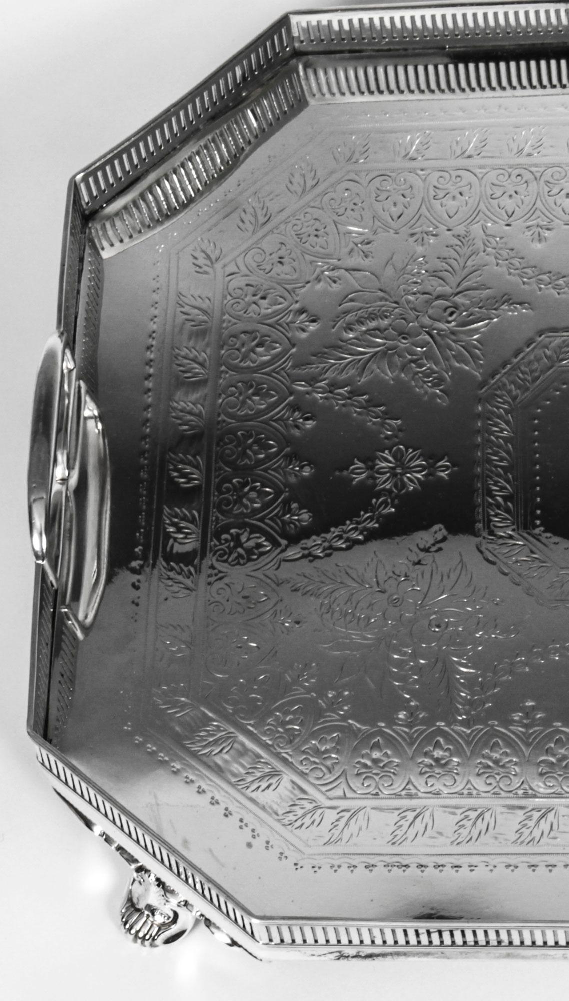 Antique Edwardian Silver Plated Gallery Tray Atkins Brothers, 19th