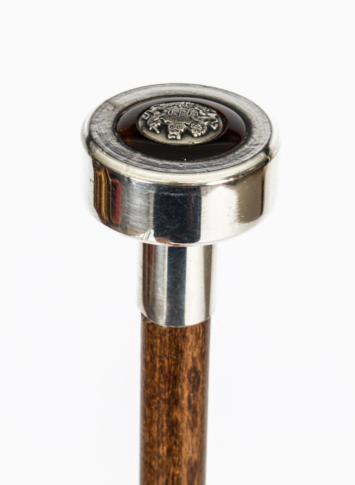English Antique Edwardian Silver Plated Malacca Walking Stick Cane, 19th Century