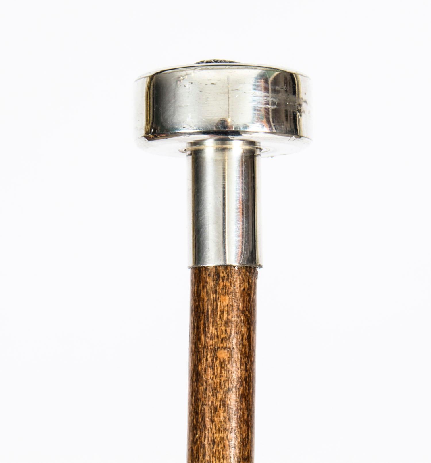 Antique Edwardian Silver Plated Malacca Walking Stick Cane, 19th Century In Good Condition In London, GB
