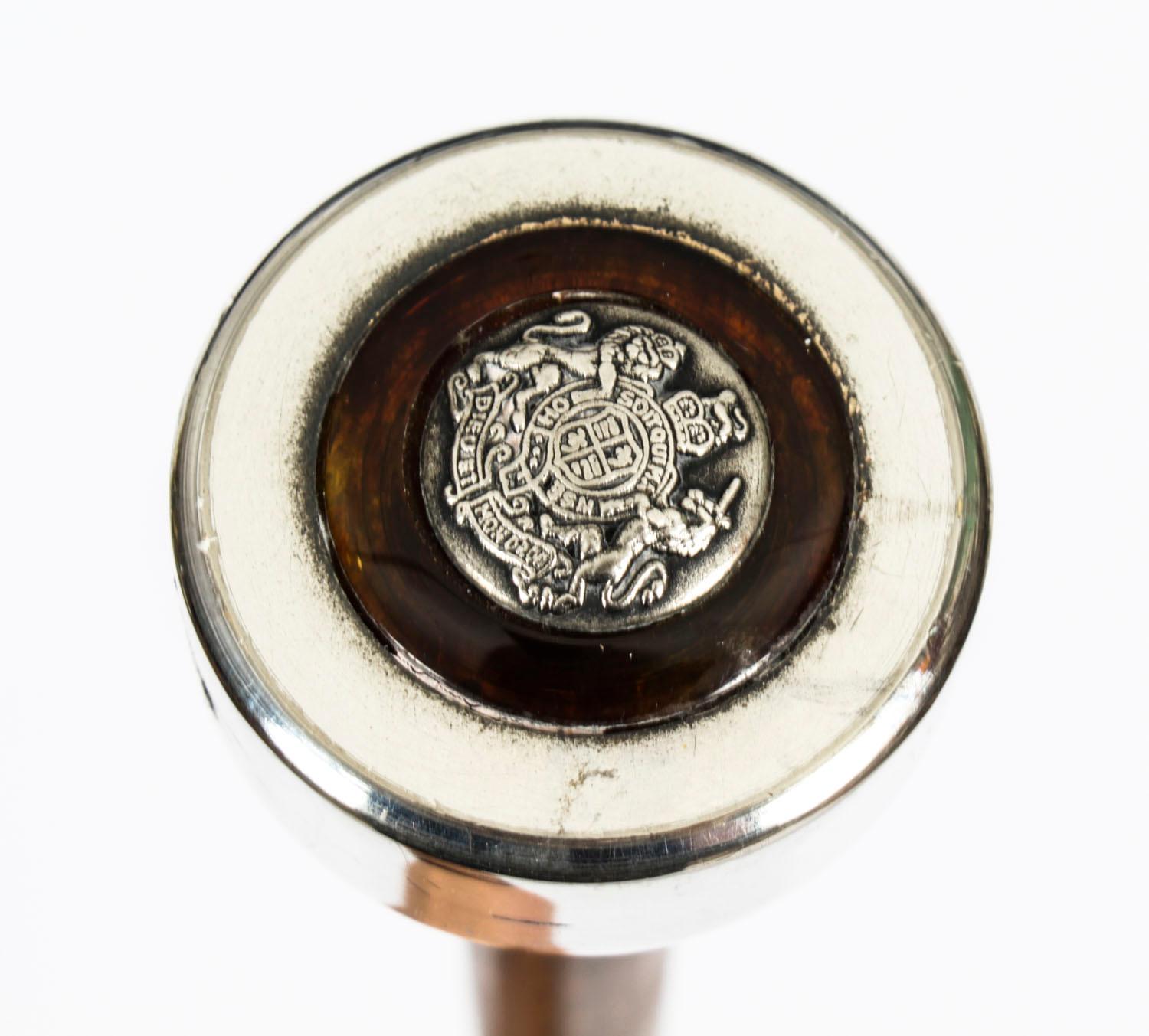 Late 19th Century Antique Edwardian Silver Plated Malacca Walking Stick Cane, 19th Century