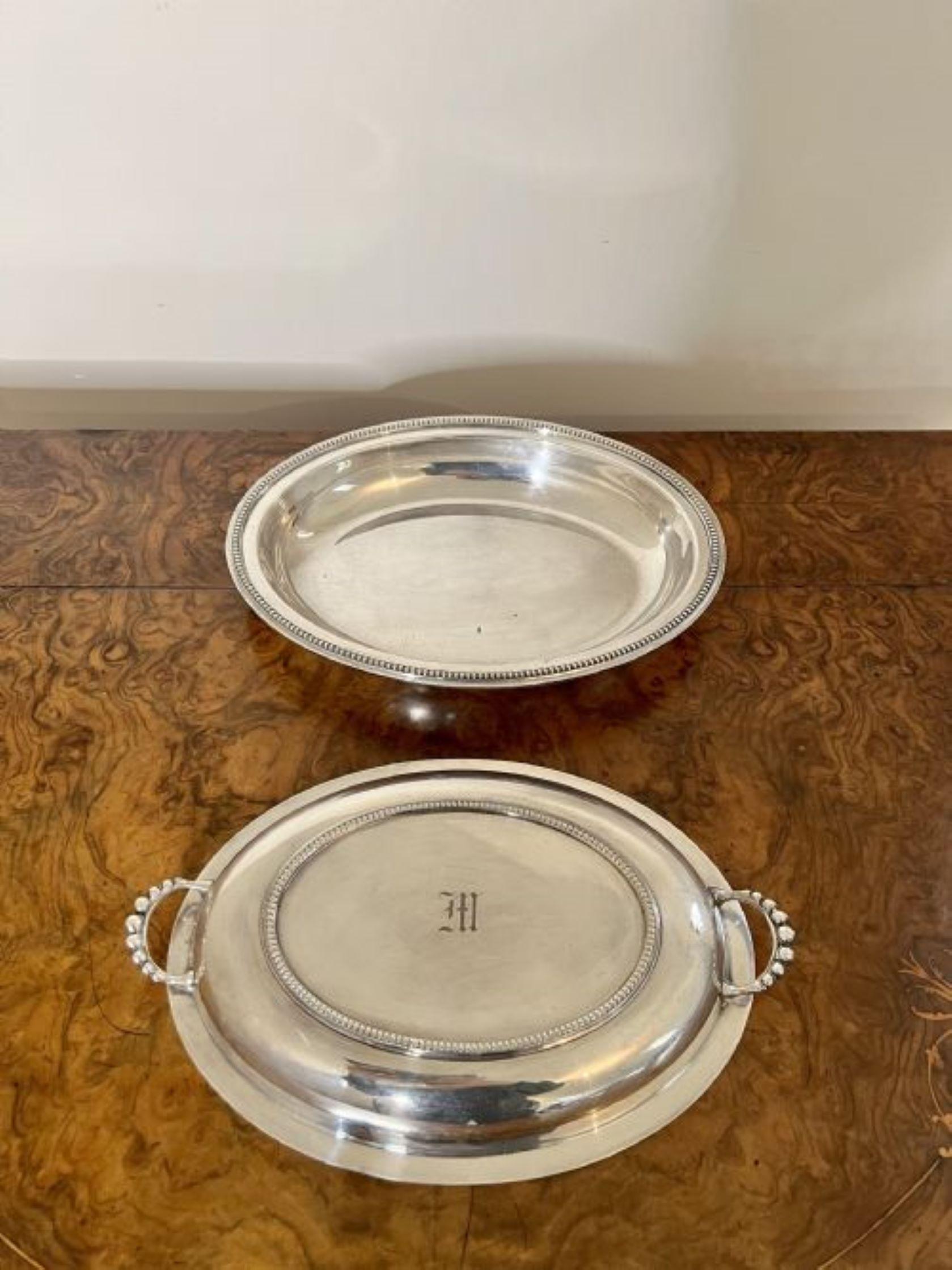 Antique Edwardian silver plated oval entree dish, oval in shape with handles to both sides and a removable lid. 