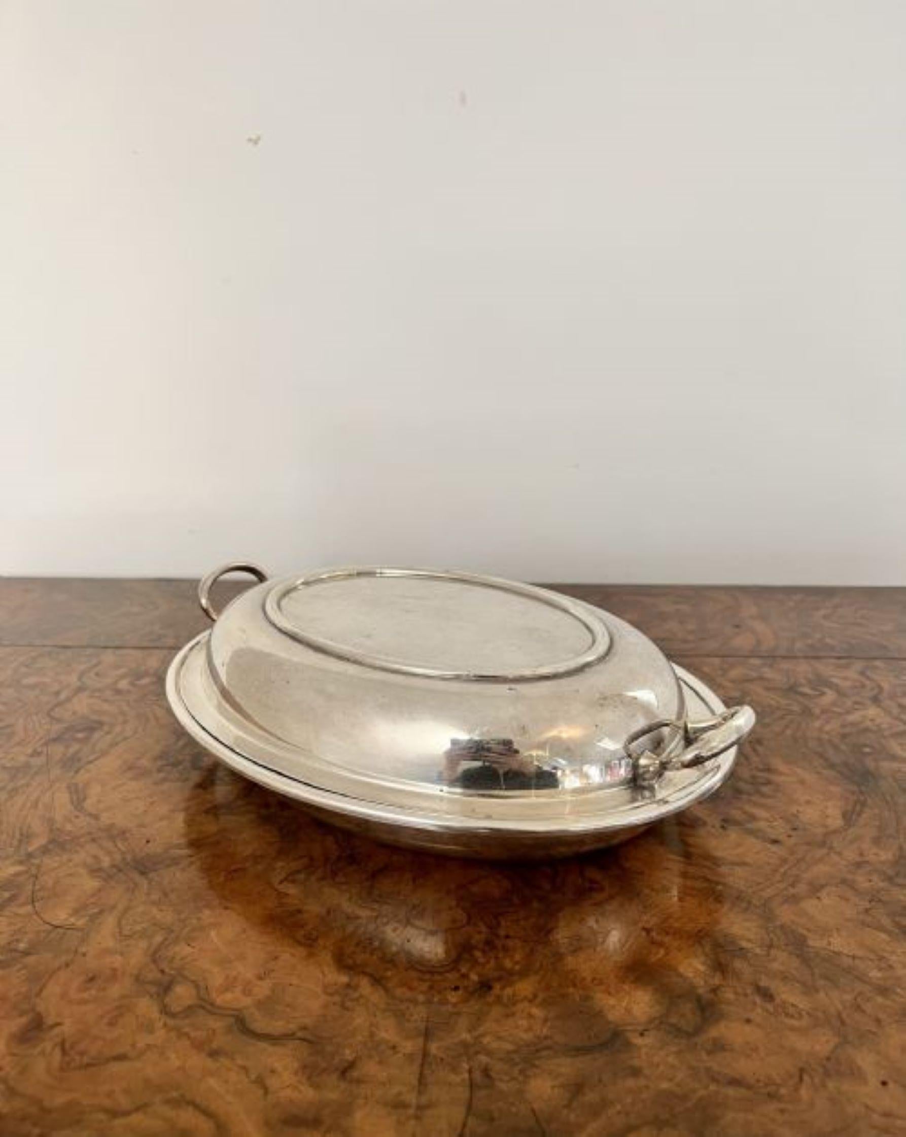 20th Century Antique Edwardian silver plated oval entree dish  For Sale