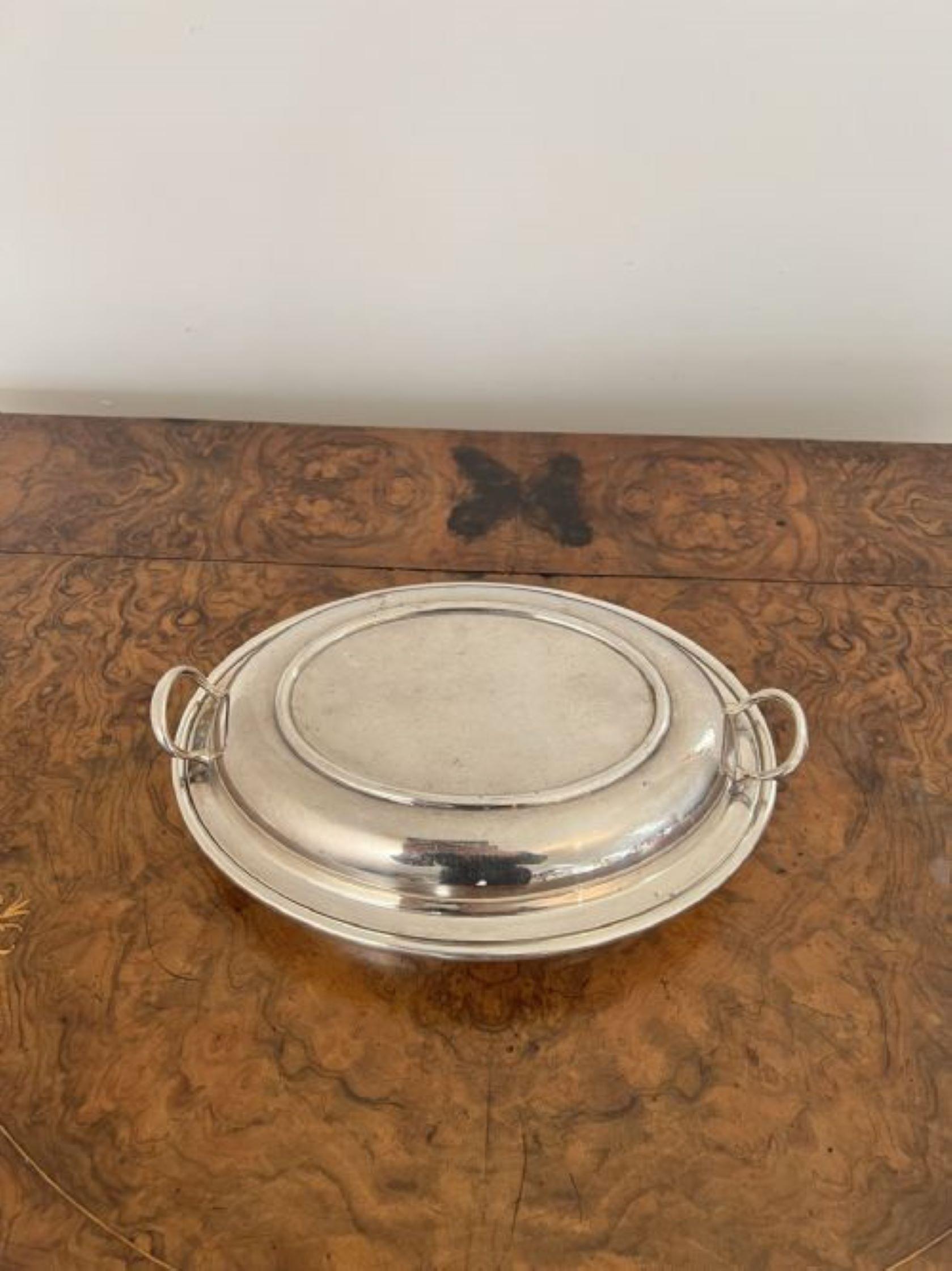 Silver Plate Antique Edwardian silver plated oval entree dish  For Sale