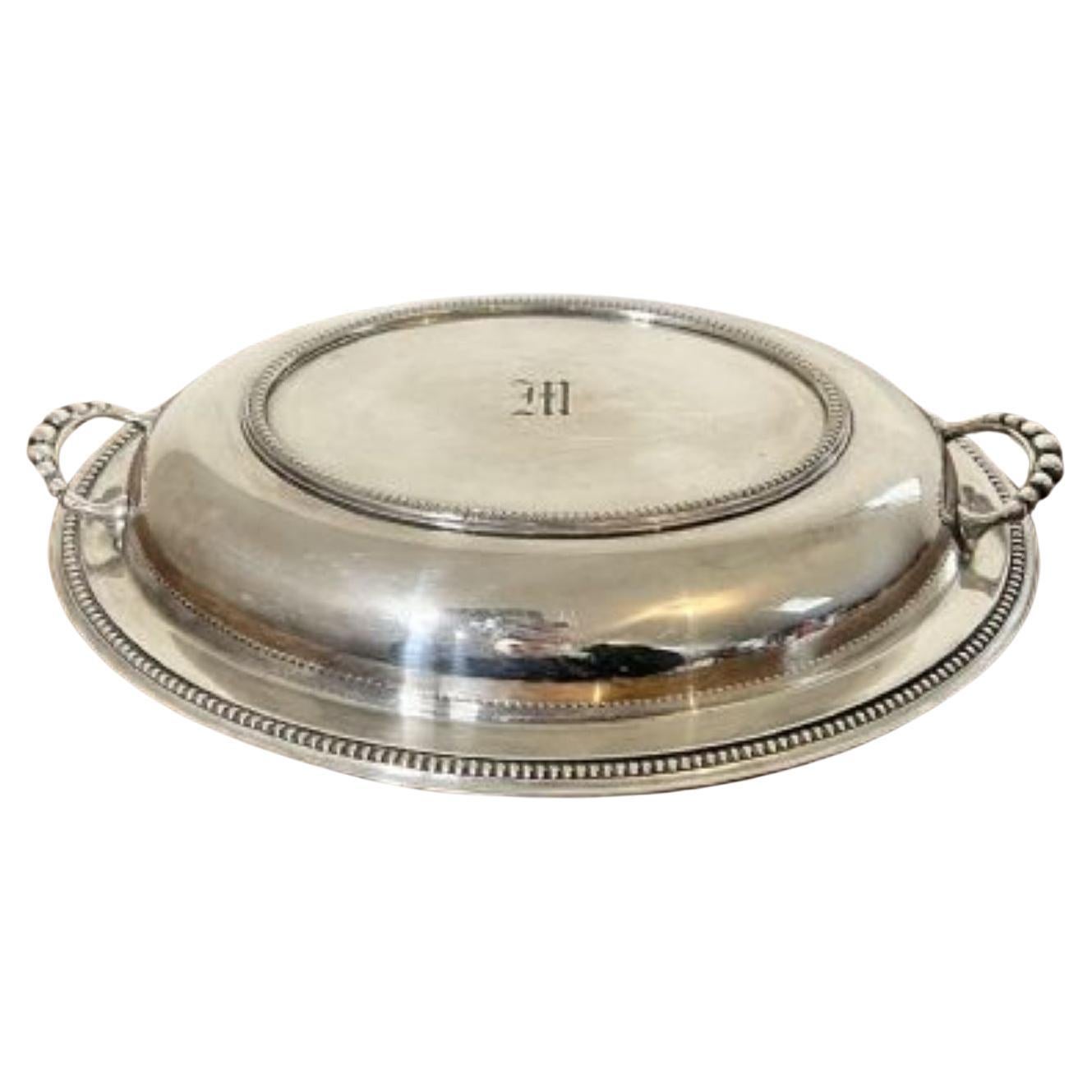 Antique Edwardian silver plated oval entree dish  For Sale
