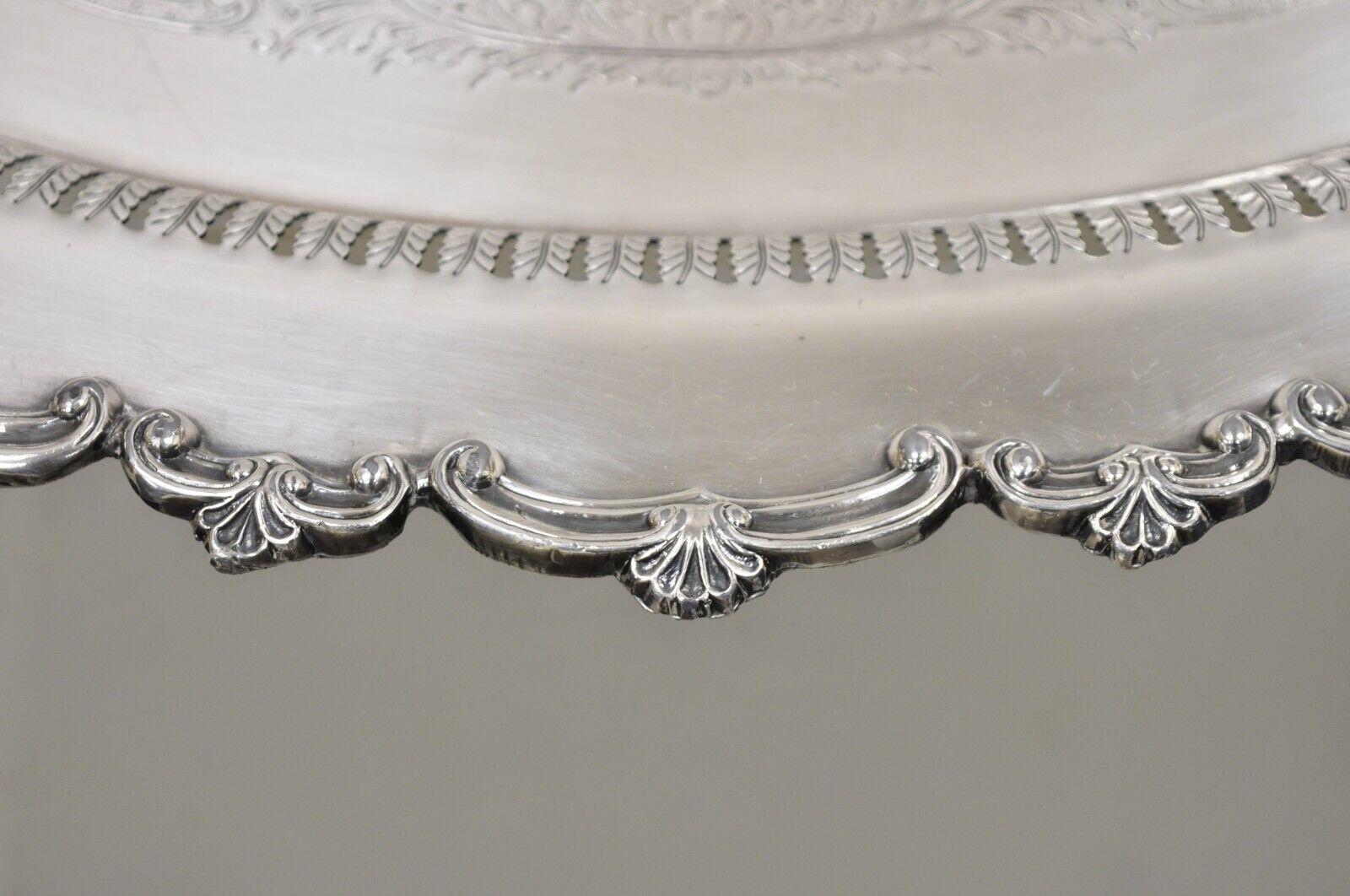 Antique Edwardian Silver Plated Oval Serving Platter Tray w/ Pierced Decoration 6