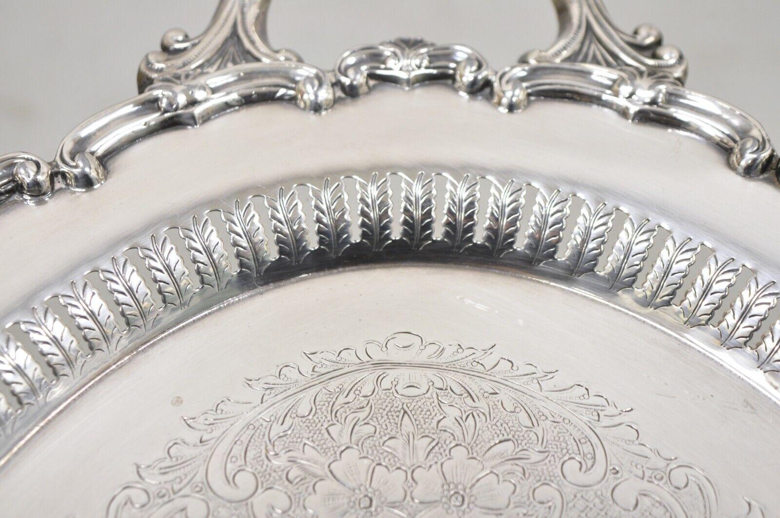 Antique Edwardian Silver Plated Oval Serving Platter Tray w/ Pierced Decoration 7