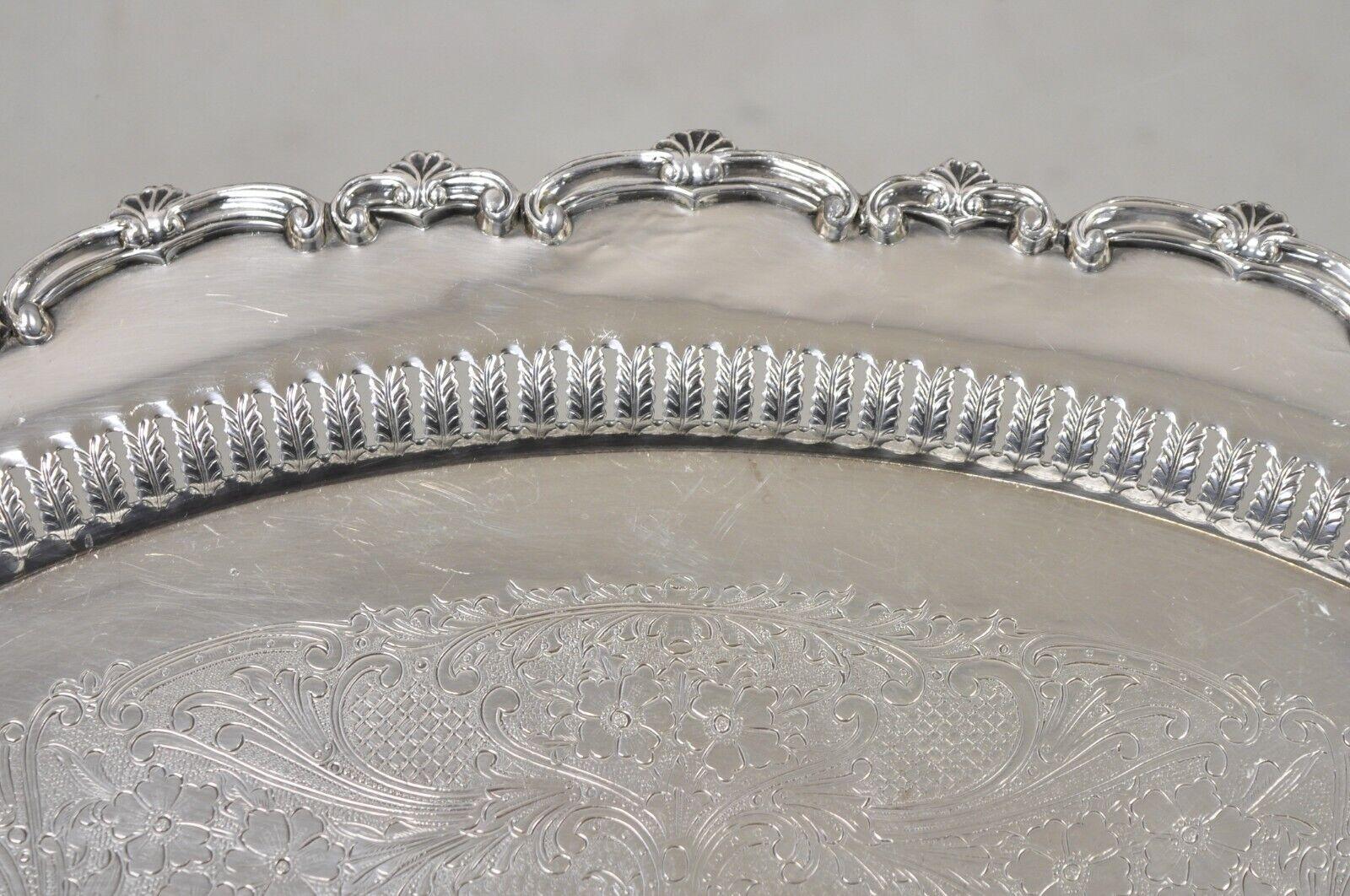 20th Century Antique Edwardian Silver Plated Oval Serving Platter Tray w/ Pierced Decoration