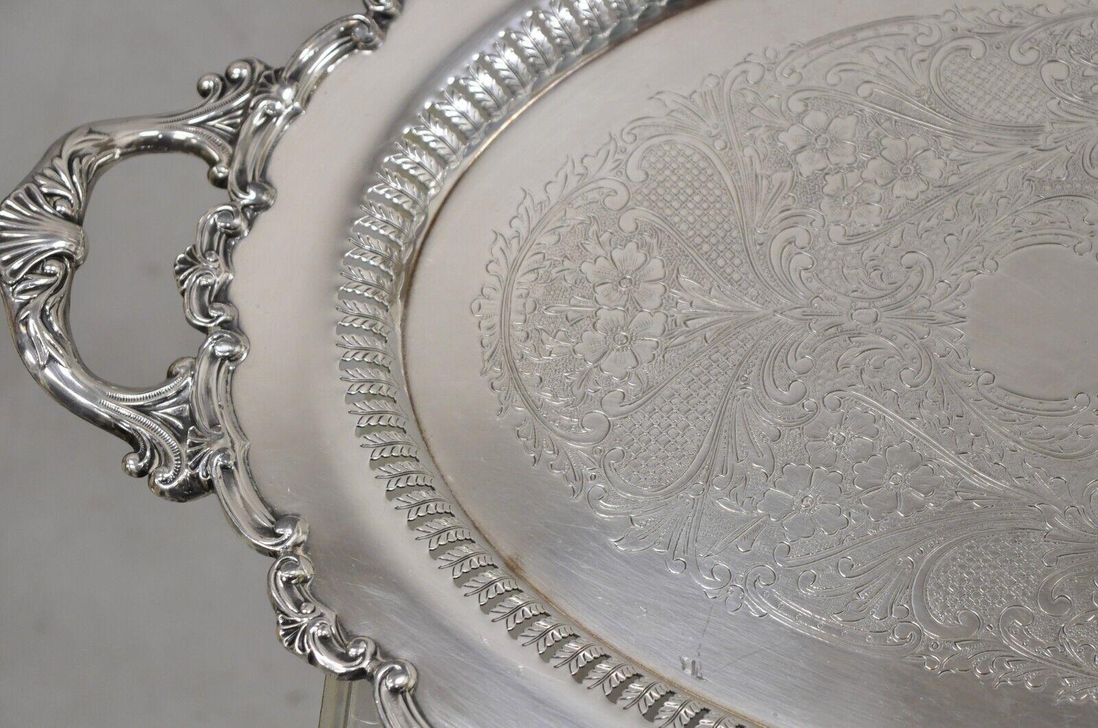 Antique Edwardian Silver Plated Oval Serving Platter Tray w/ Pierced Decoration 2