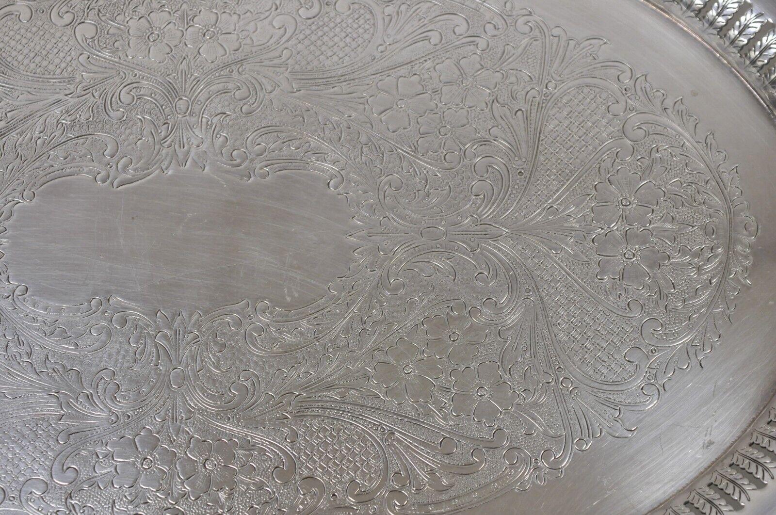 Antique Edwardian Silver Plated Oval Serving Platter Tray w/ Pierced Decoration 4