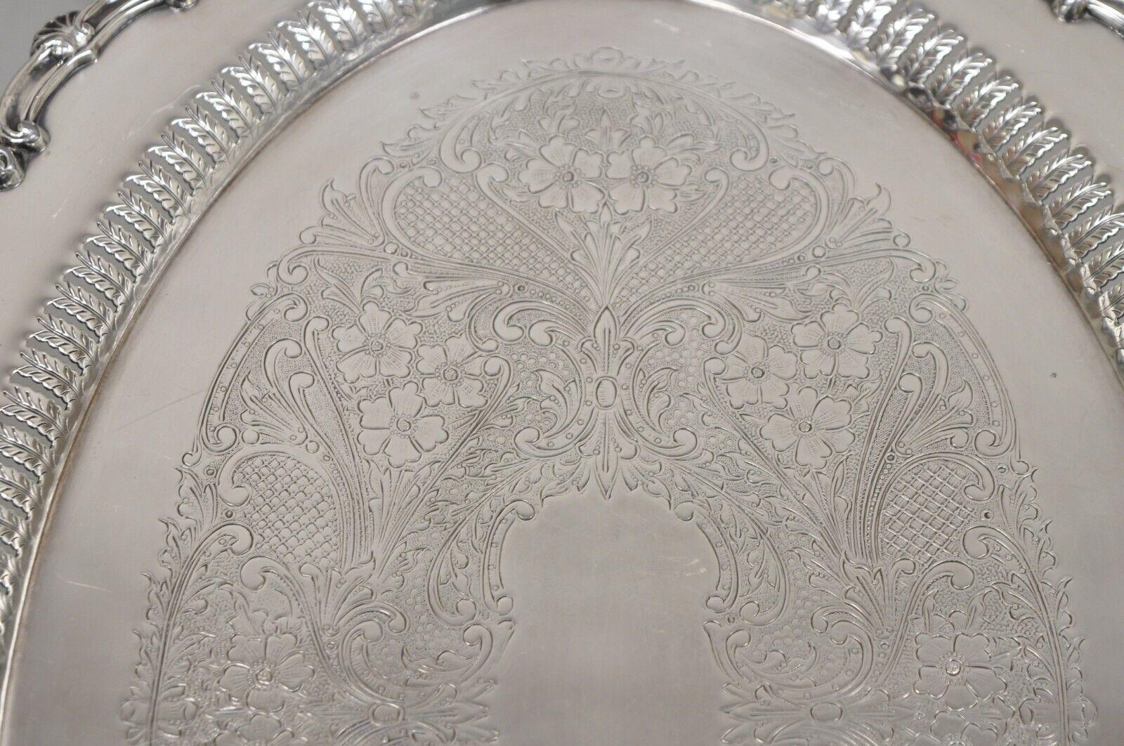 Antique Edwardian Silver Plated Oval Serving Platter Tray w/ Pierced Decoration 5