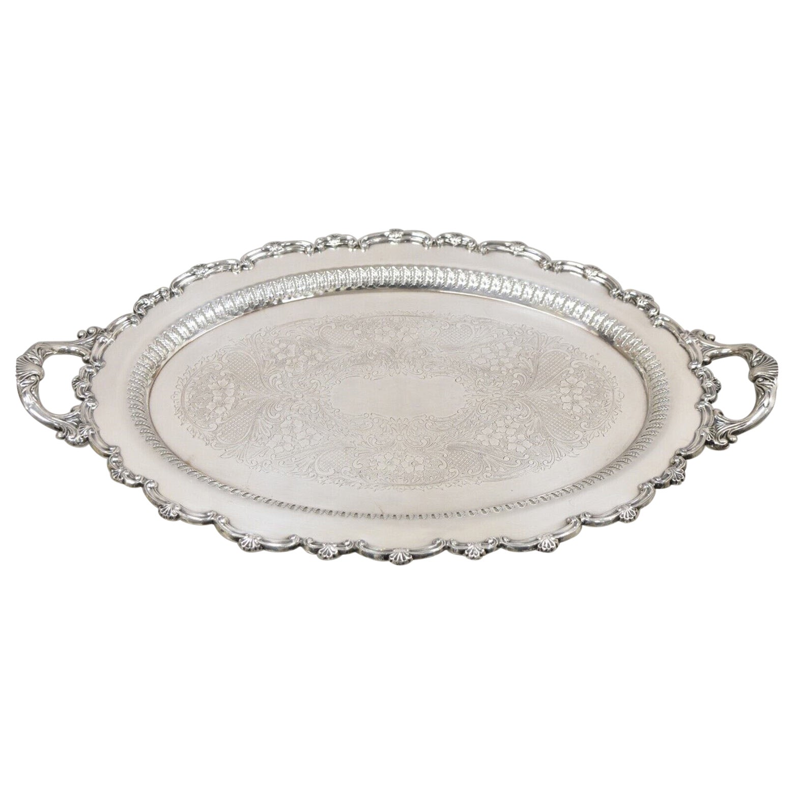Antique Edwardian Silver Plated Oval Serving Platter Tray w/ Pierced Decoration
