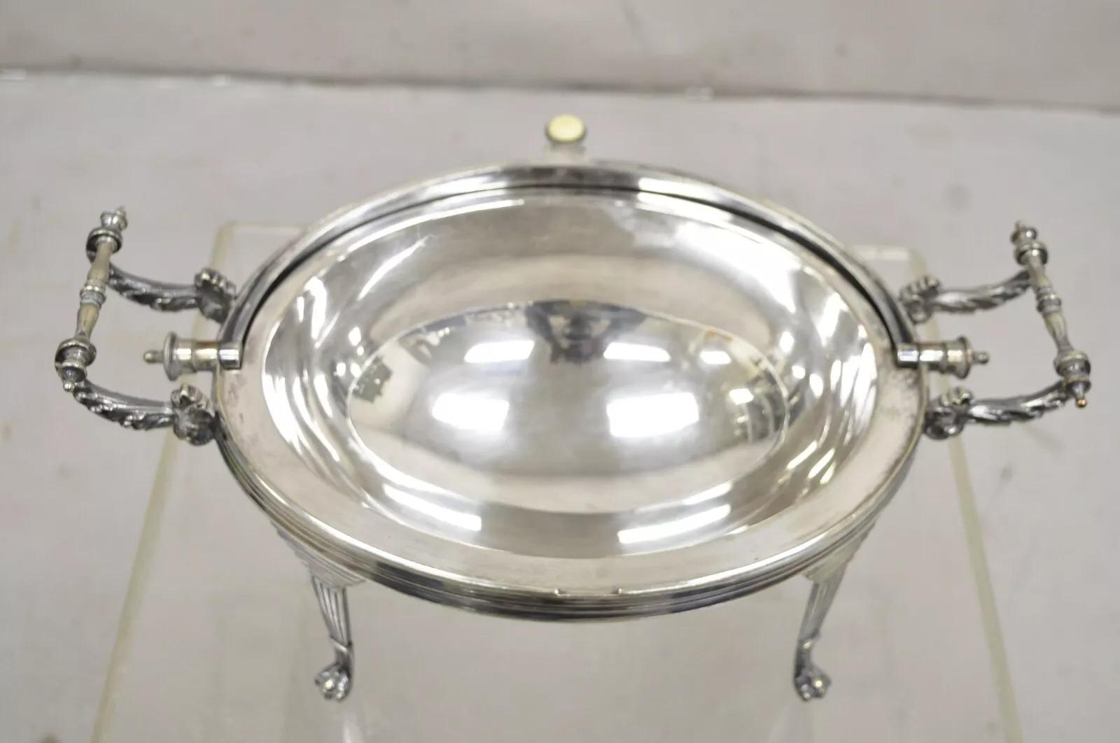 Antico scaldavivande edoardiano a cupola ovale girevole placcato in argento in vendita 3