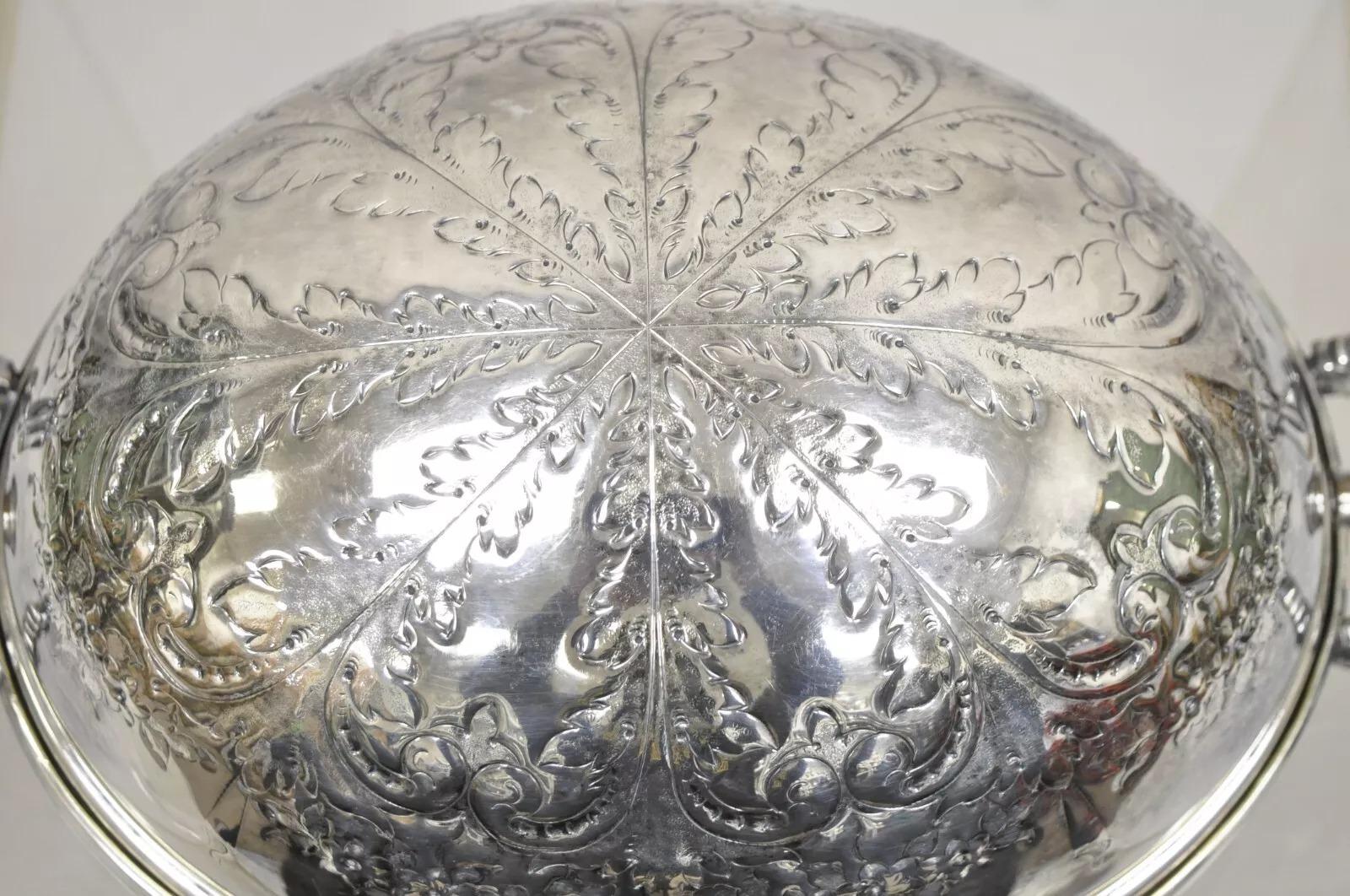 Edoardiano Antico scaldavivande edoardiano a cupola ovale girevole placcato in argento in vendita
