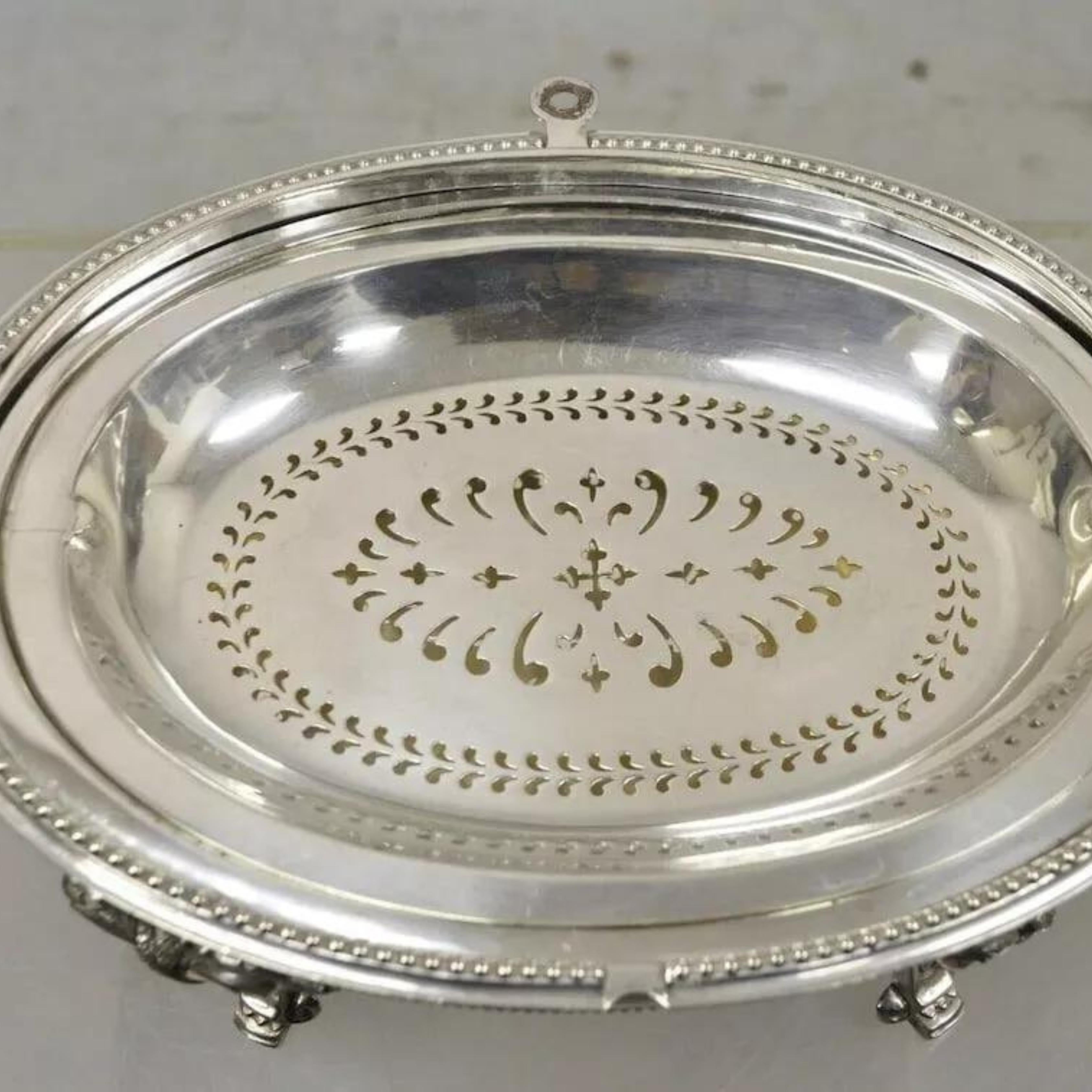 Antique Edwardian Silver Plated Revolving Dome Oval Chafing Dish Food Warmer For Sale 2