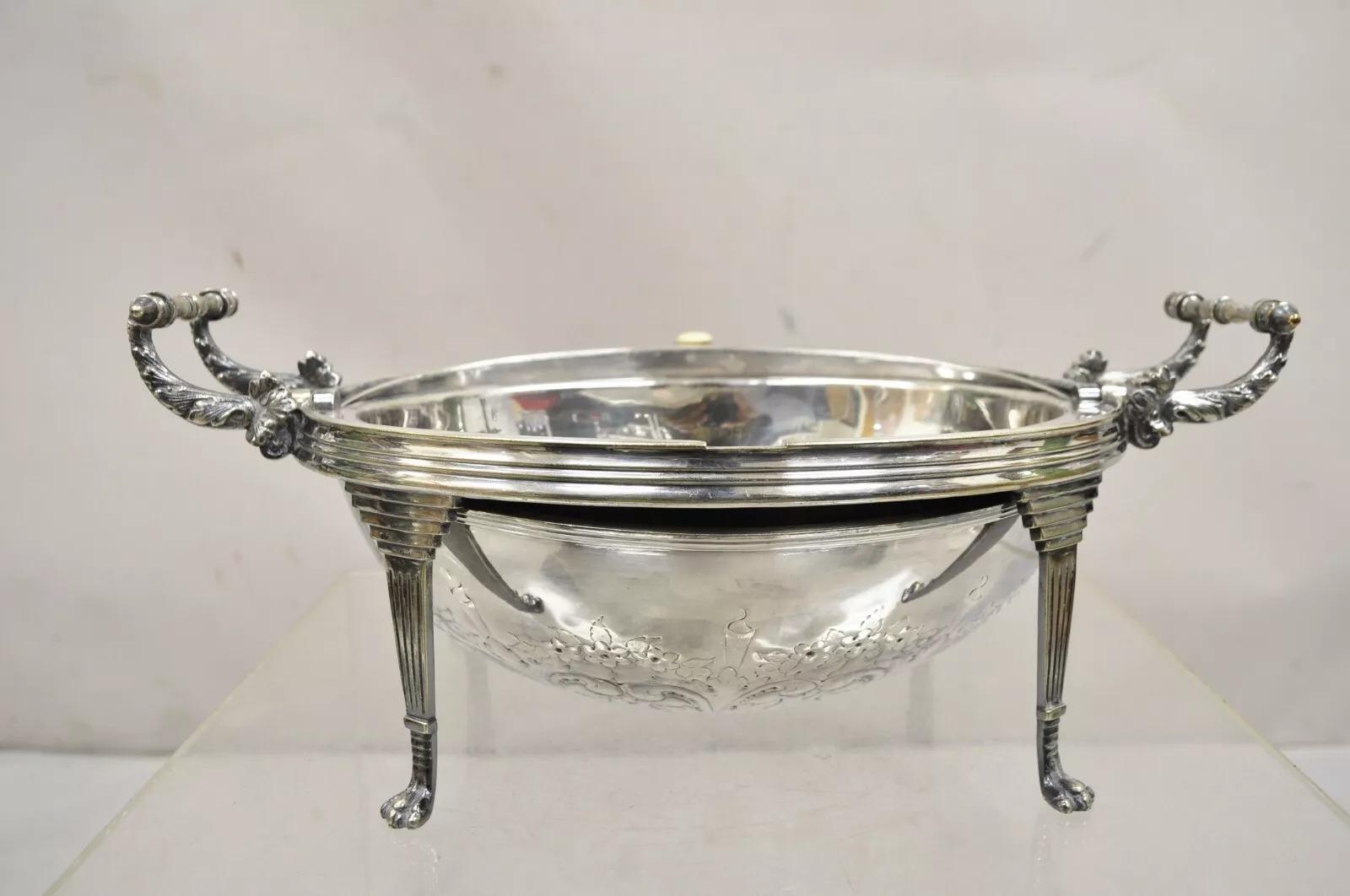 Antico scaldavivande edoardiano a cupola ovale girevole placcato in argento in vendita 2