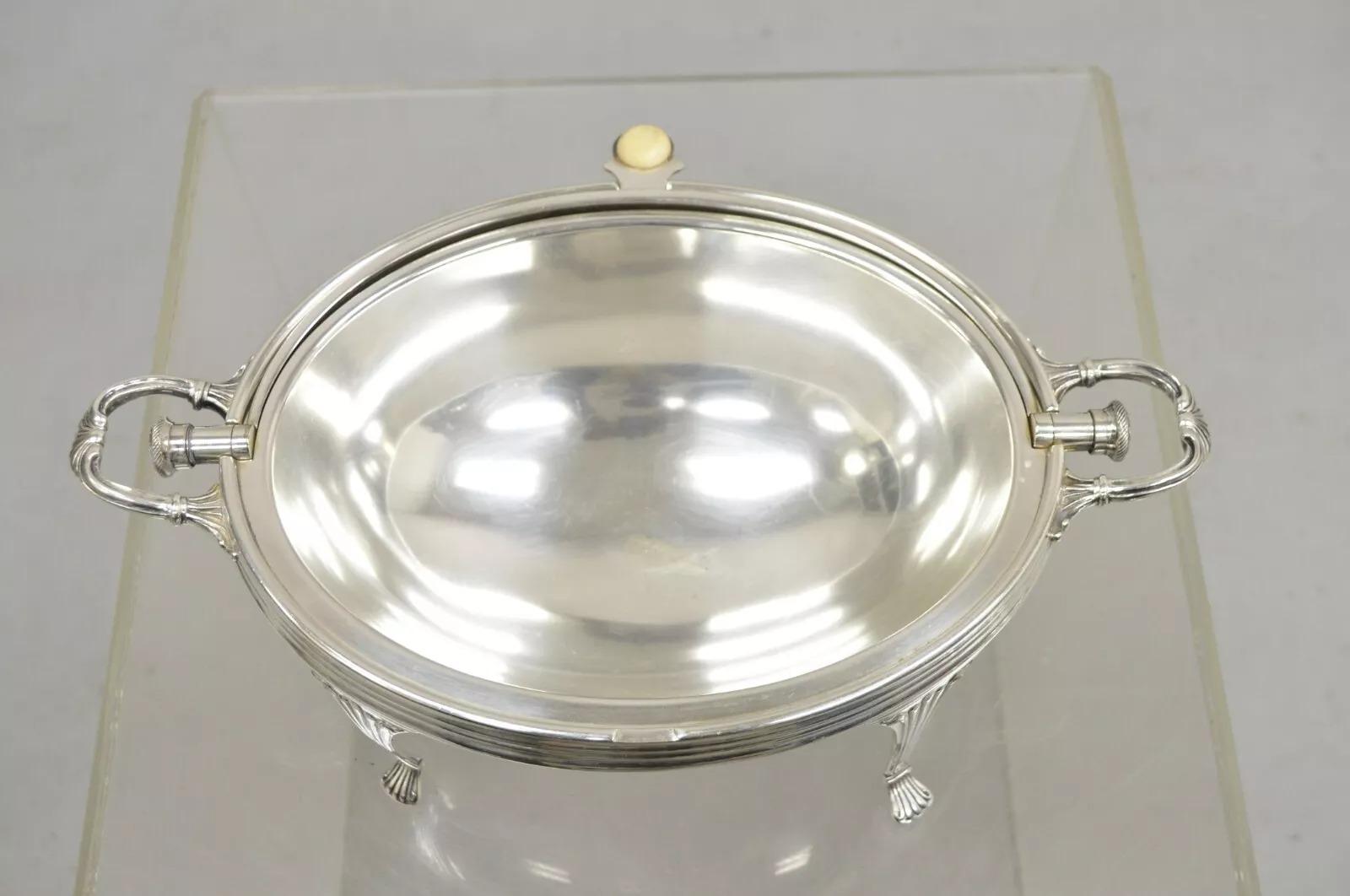 Ancien réchaud à viande ovale à dôme tournant en métal argenté de l'époque édouardienne. en vente 2