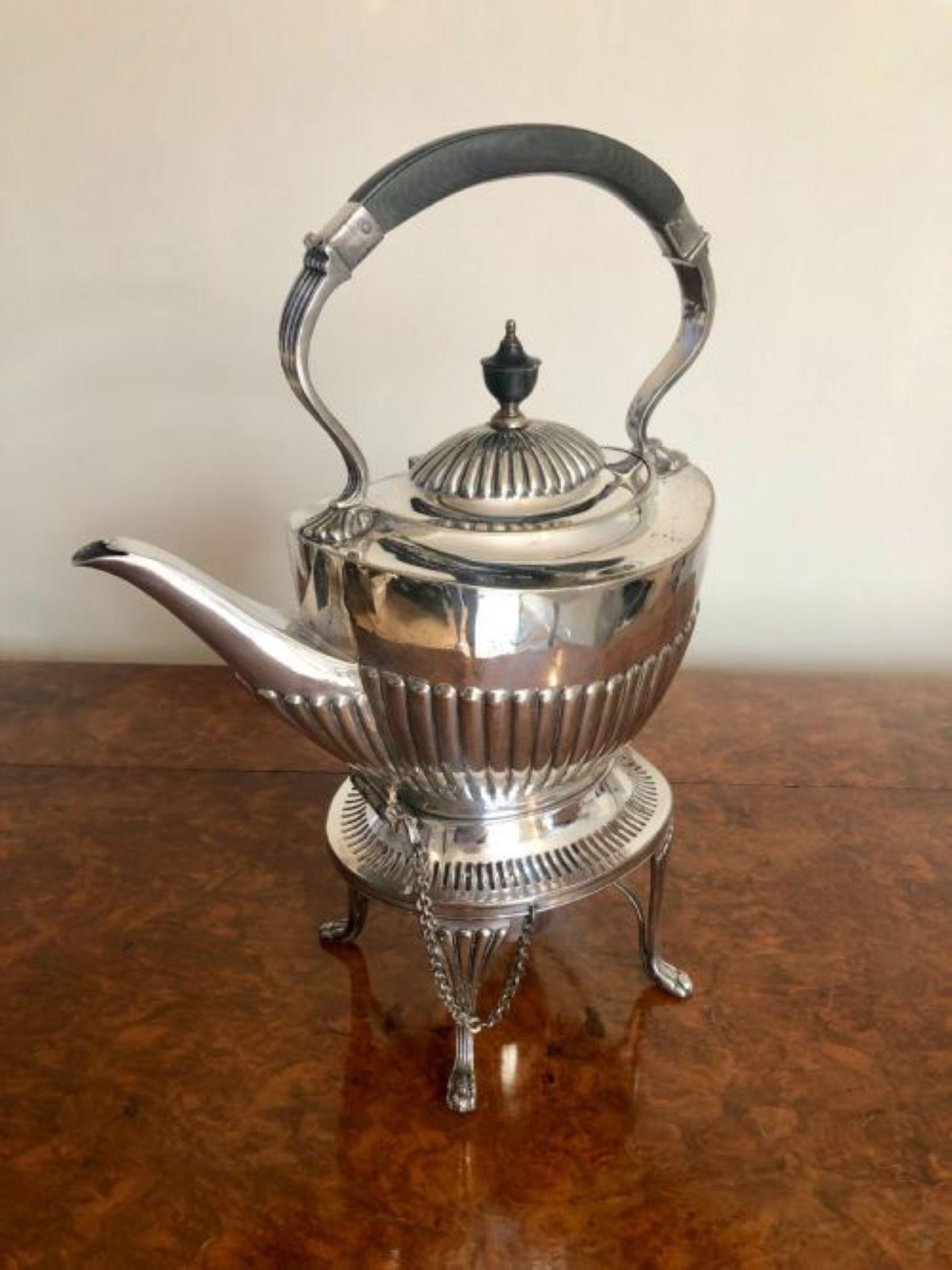 20th Century Antique Edwardian Silver Plated Spirit Kettle on A Stand For Sale