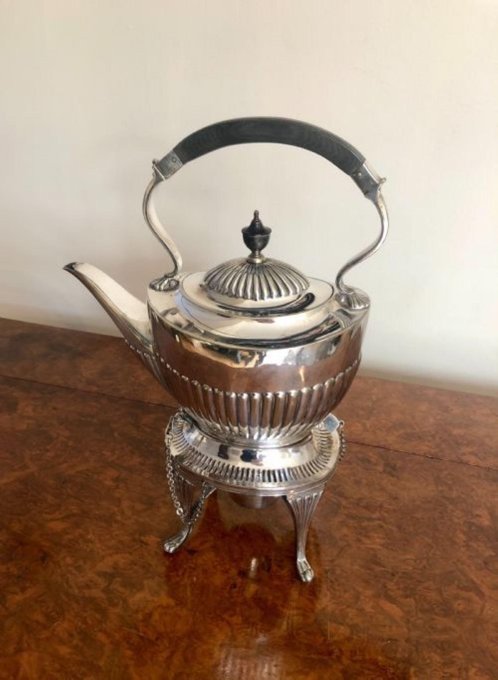 Antique Edwardian Silver Plated Spirit Kettle on A Stand For Sale 2