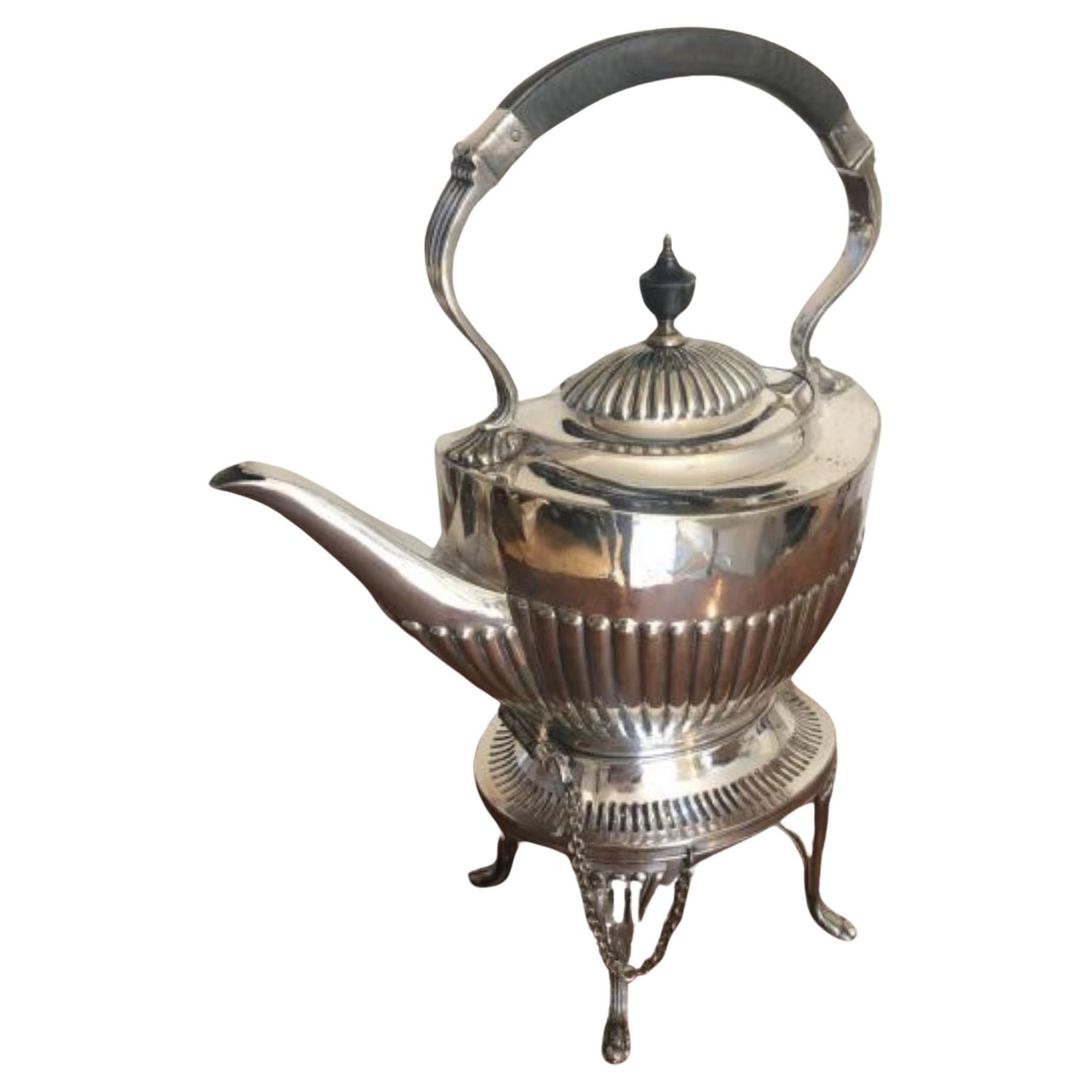 Antique Edwardian Silver Plated Spirit Kettle on A Stand For Sale