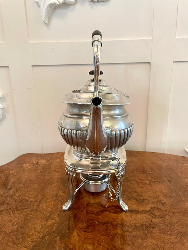 Antique Edwardian Silver Plated Spirit Kettle on Stand For Sale at 1stDibs