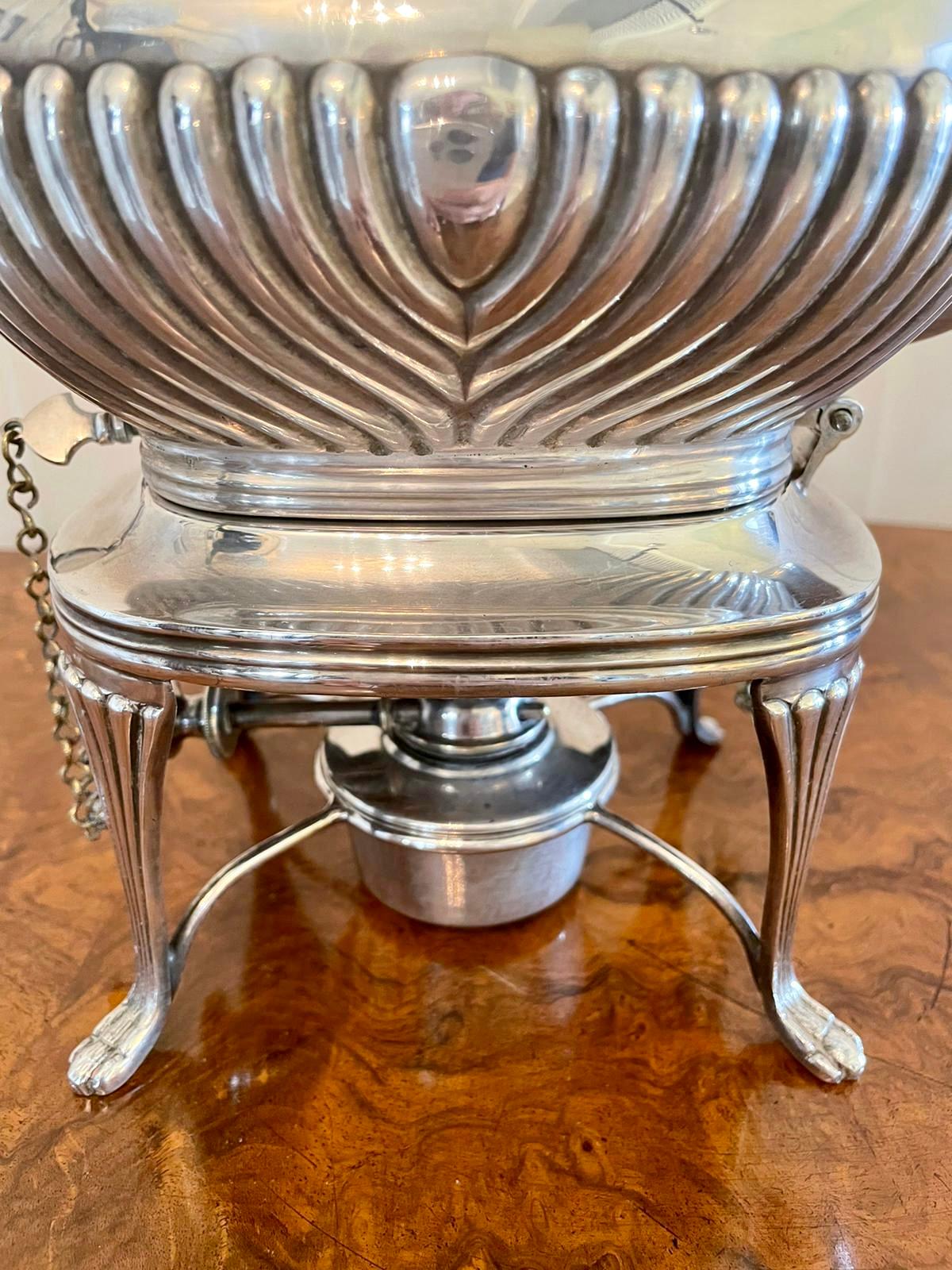 20th Century Antique Edwardian Silver Plated Spirit Kettle on Stand For Sale