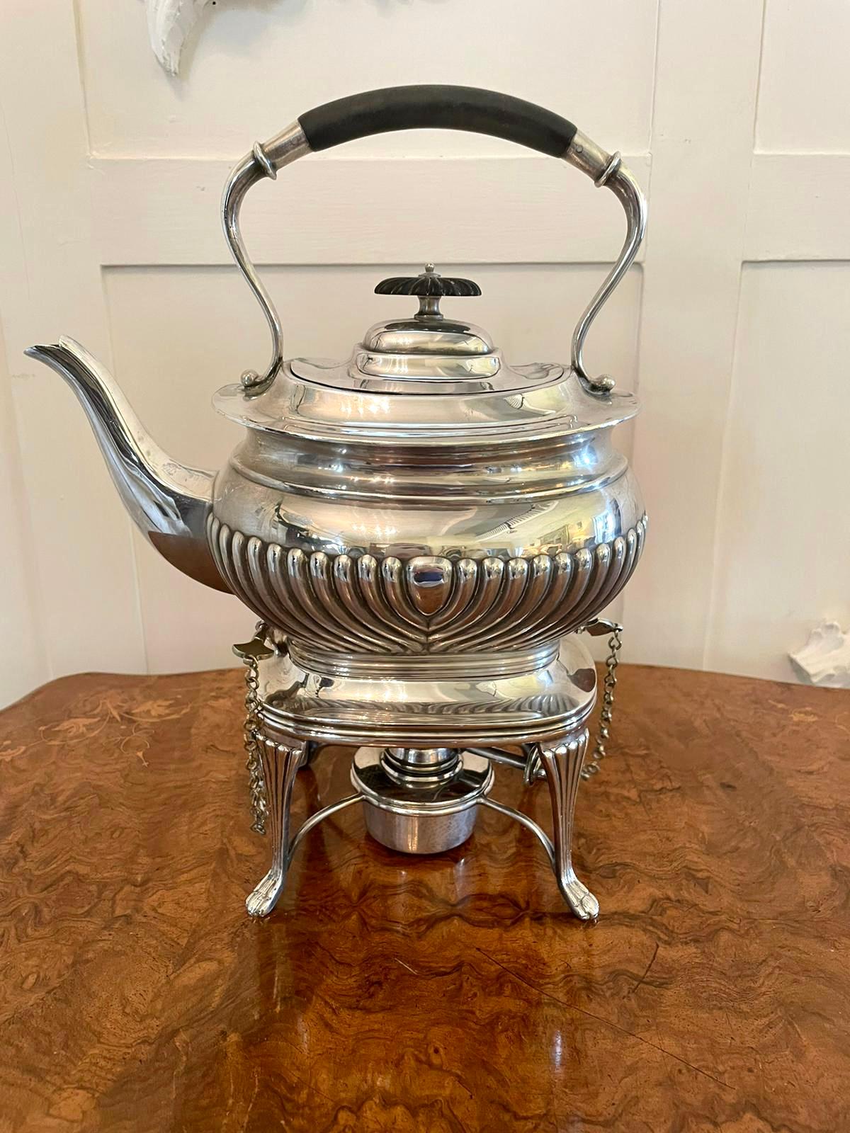 Antique Edwardian Silver Plated Spirit Kettle on Stand For Sale 1