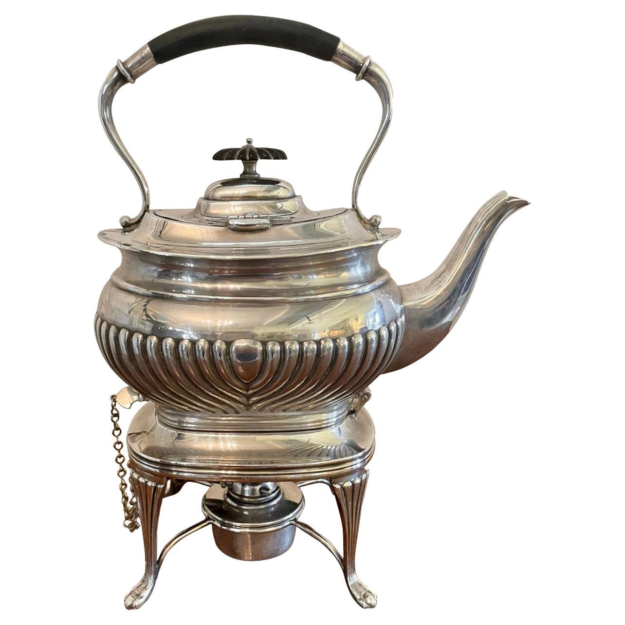 Antique Edwardian Silver Plated Spirit Kettle on Stand For Sale